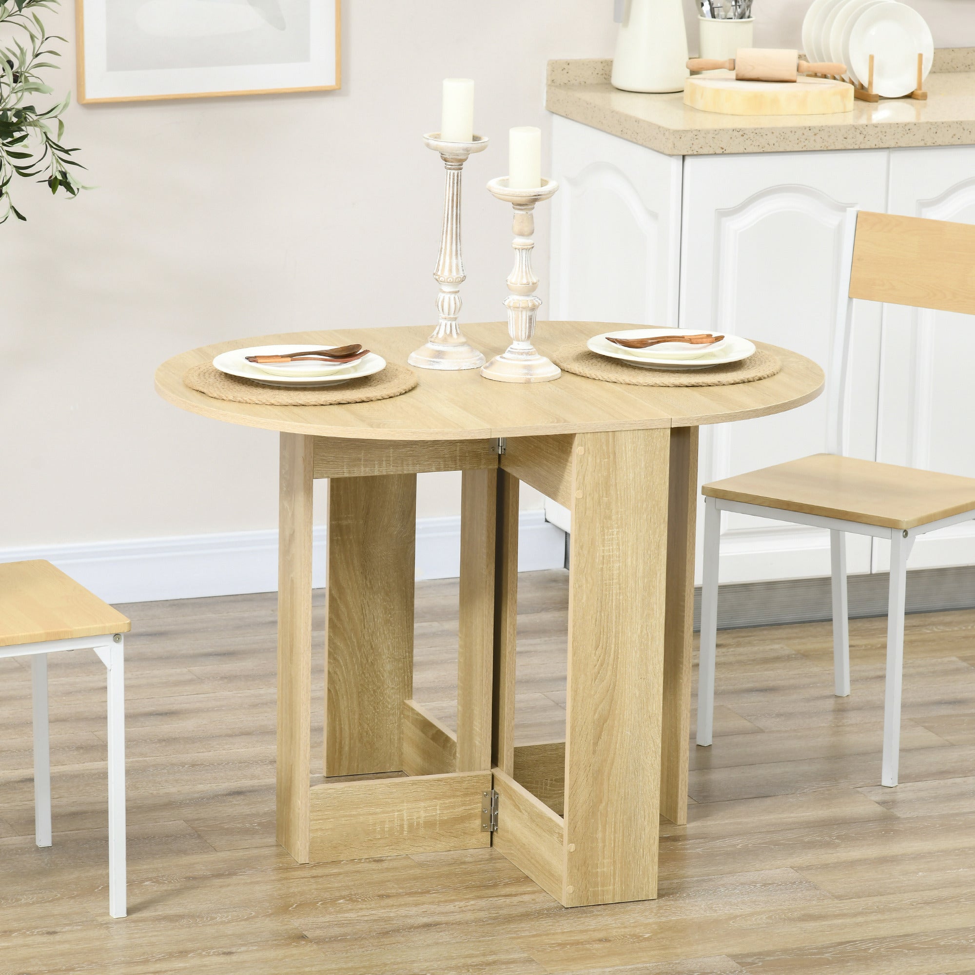 Space-saving Drop Leaf Table, Folding Dining Table for Small Space, Kitchen, Dining Room, Oak