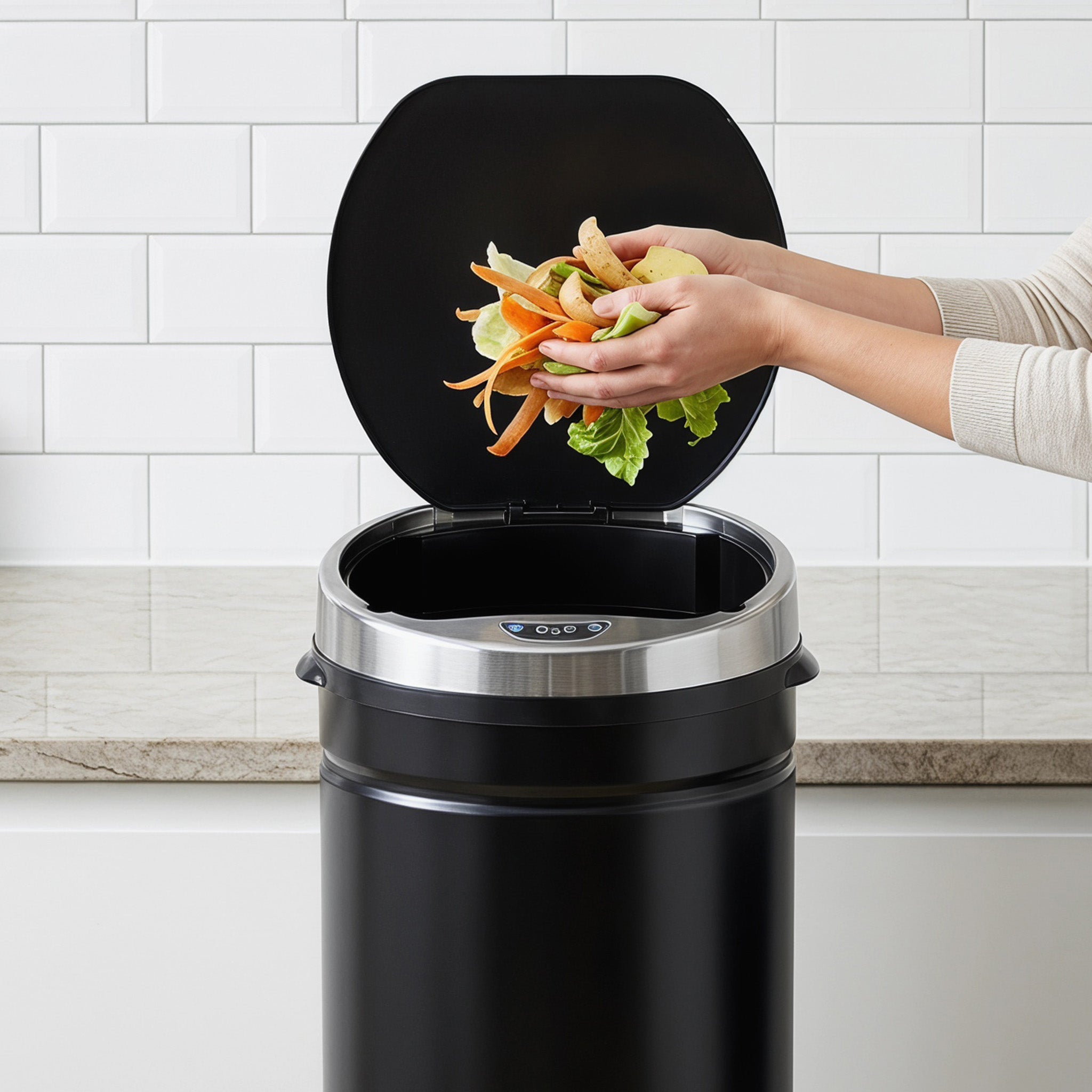 50L Automatic Motion Sensor Rubbish Bin with Fingerprint Resistant, Stainless Steel, Black