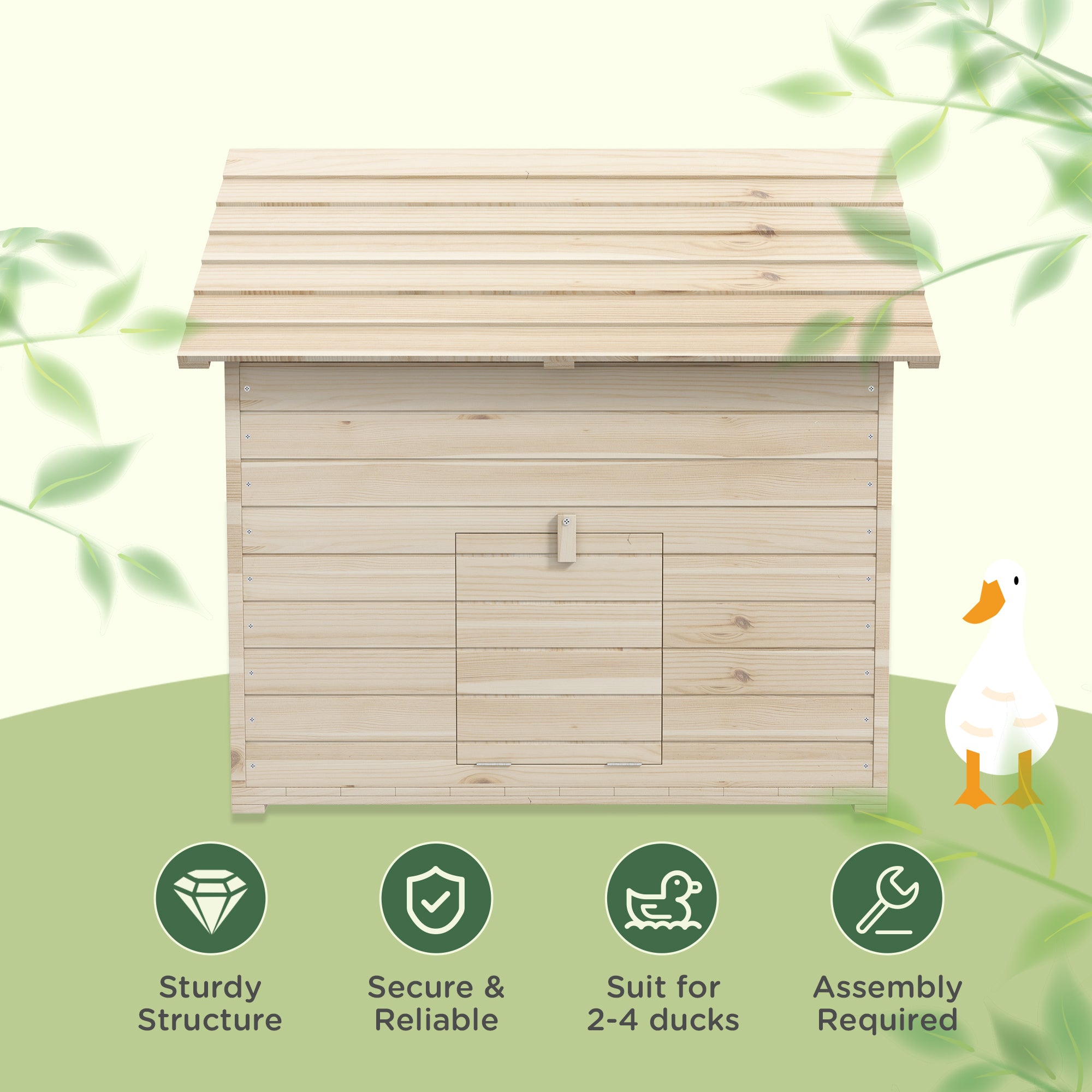 Wooden Duck House Poultry Coop for 2-4 Ducks with Openable Roof Raised Feet Air Holes Natural
