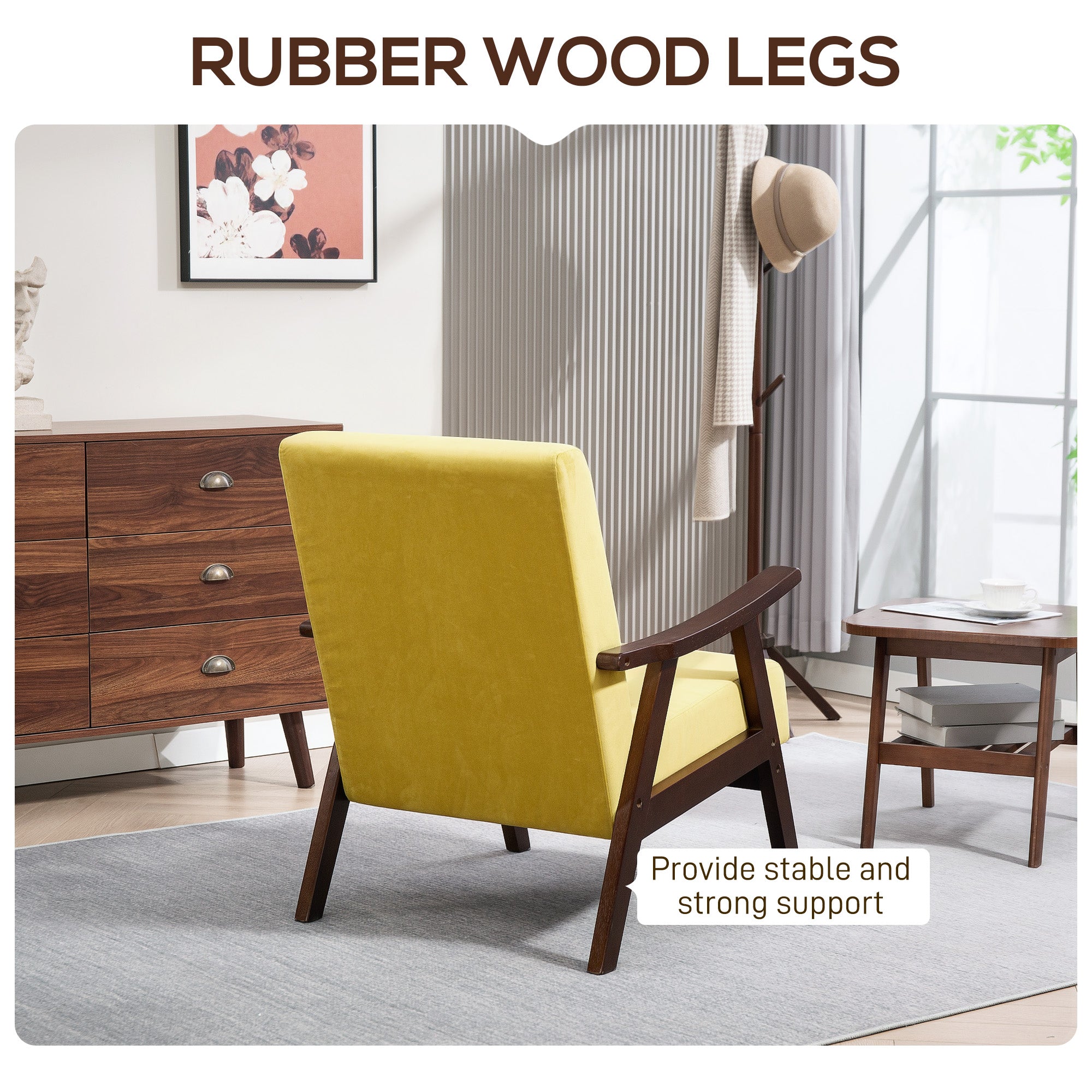 Nordic Accent Chair, Upholstered Velvet Armchair with Solid Wood Frame and Soft Thick Padded for Living Room, Bedroom, Champagne