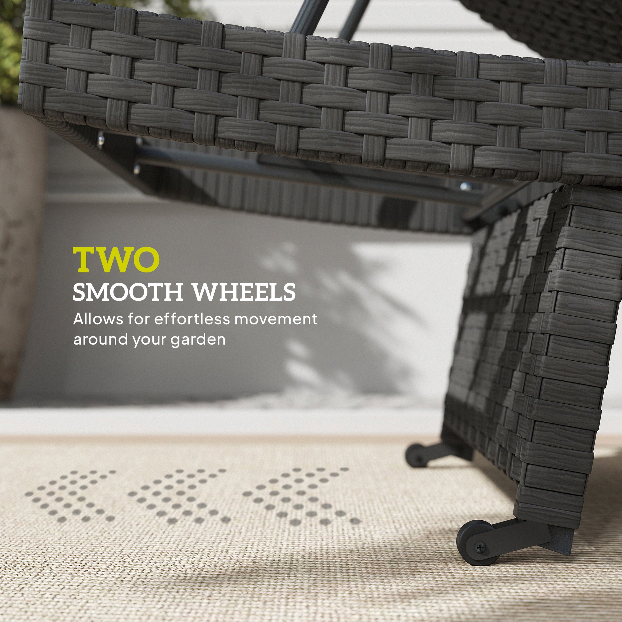 1 Piece Outdoor PE Rattan Sun Lounger with Wheels - Black