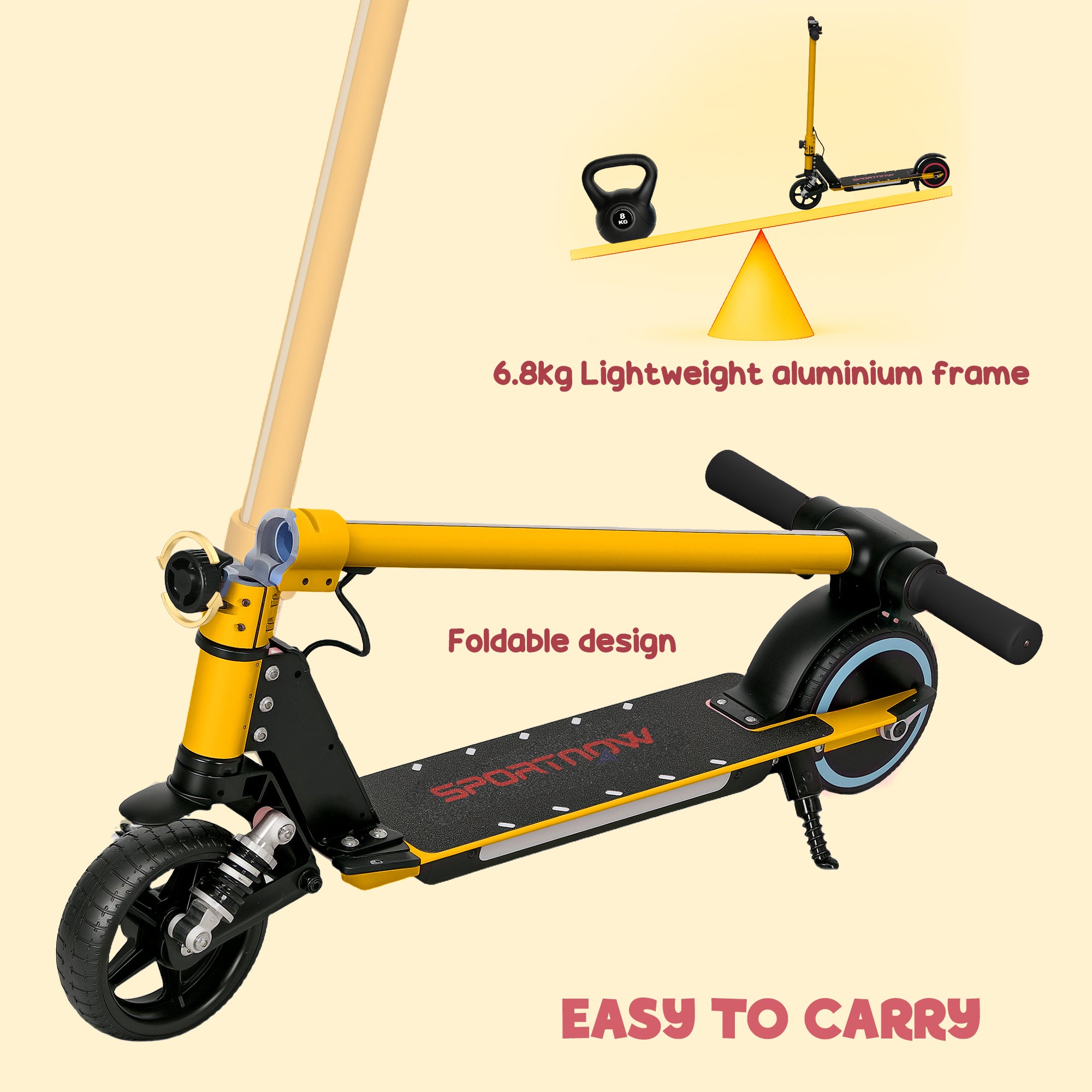 Folding Electric Scooter for Kids 6-14 with Dual Brakes, Front Suspension, LED Lights & Display - Gold Tone