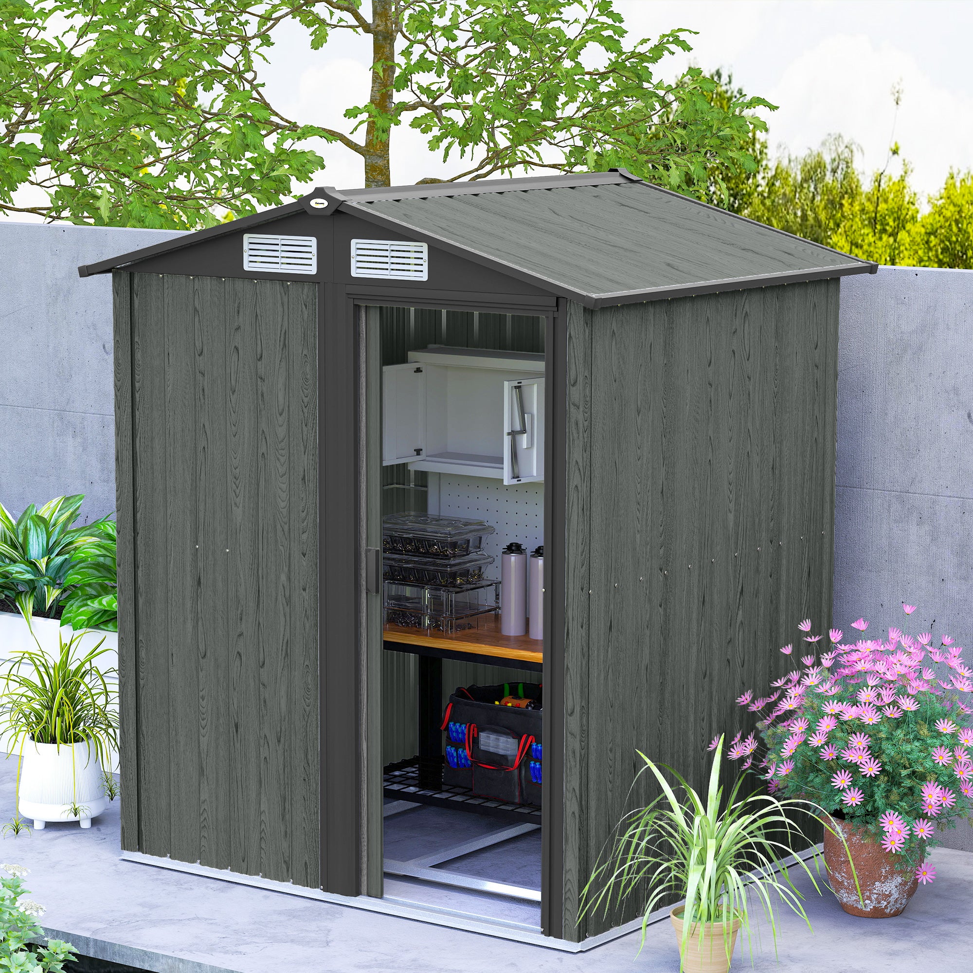 4.3 x 5ft Outdoor Garden Storage Shed - Grey Wood Effect