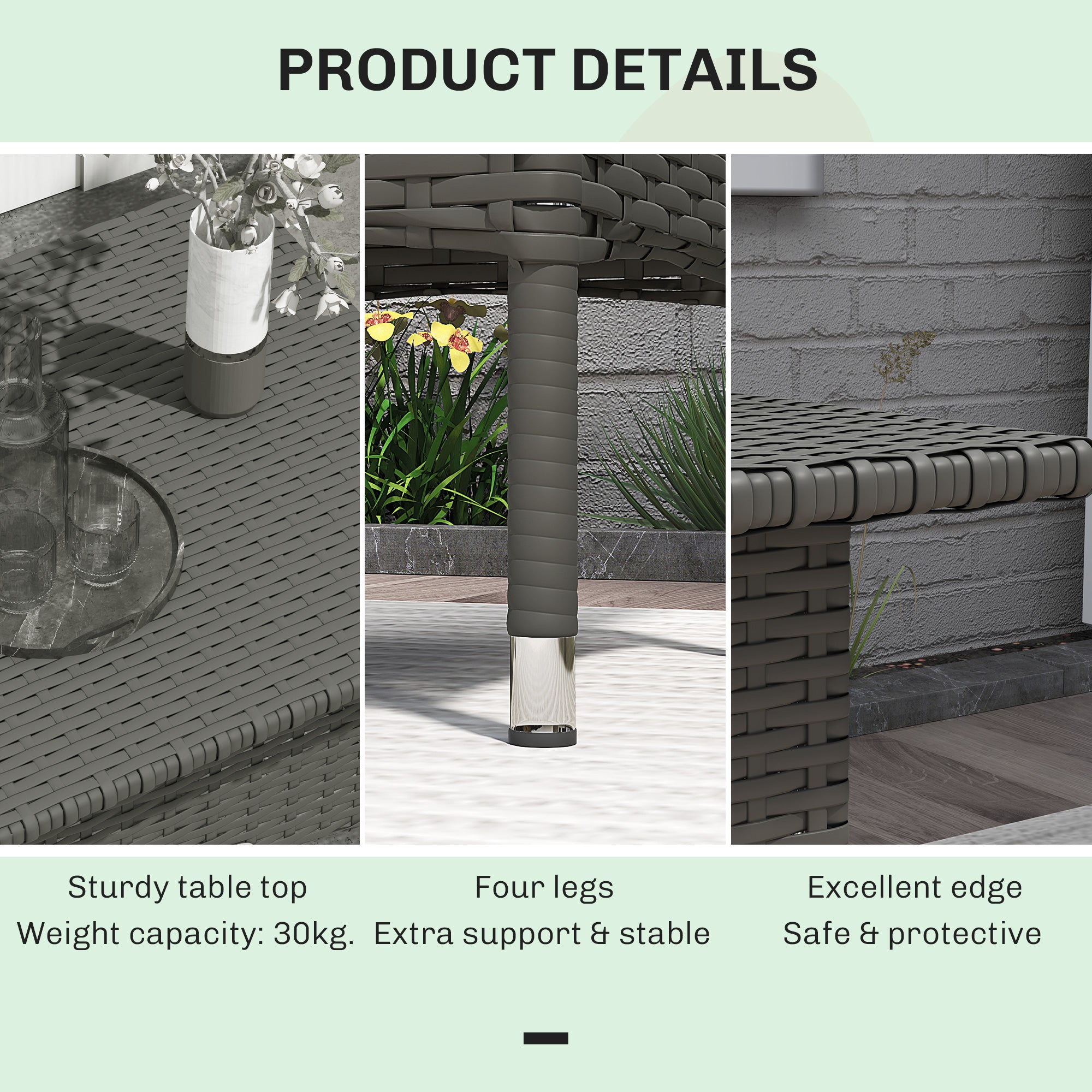 Rattan Outdoor Side Table with Durable Plastic Board Top Grey