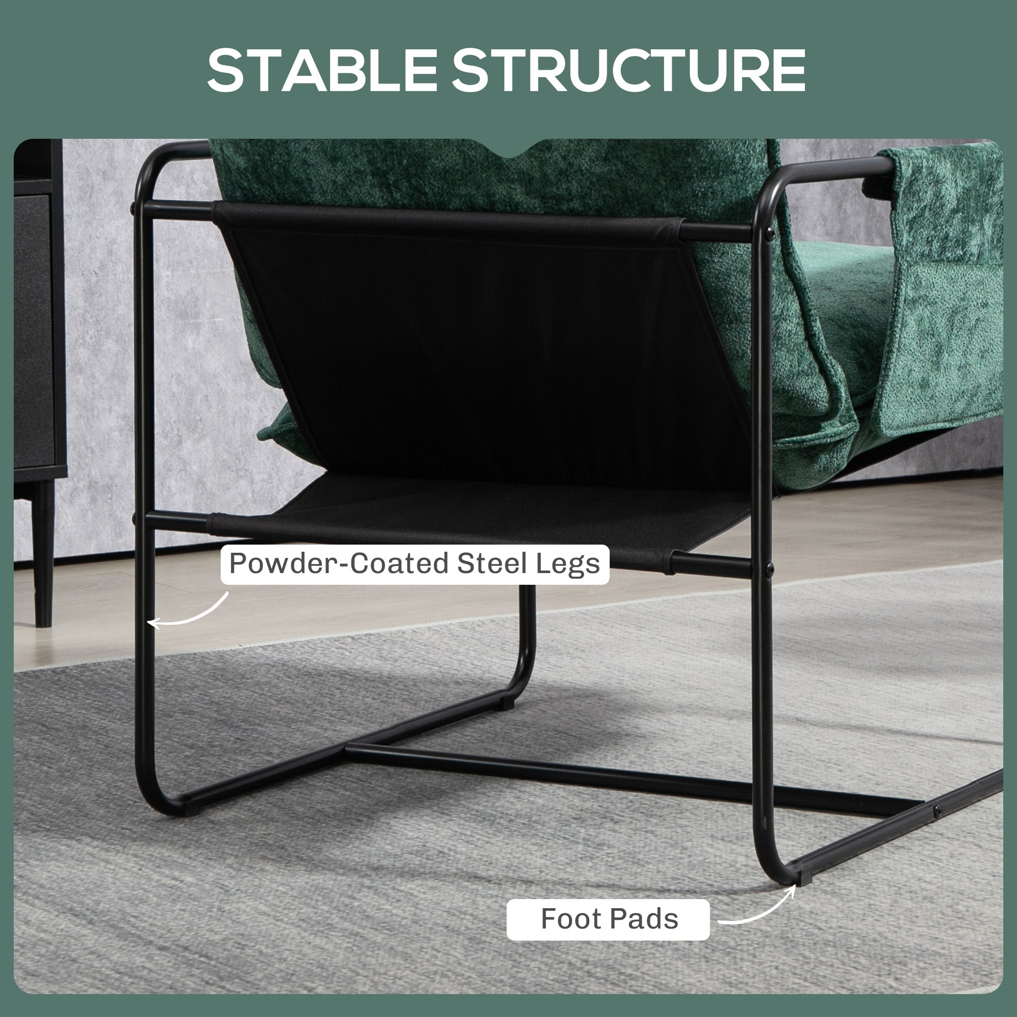 Minimal Padded Accent Chair with Side Pockets - Green