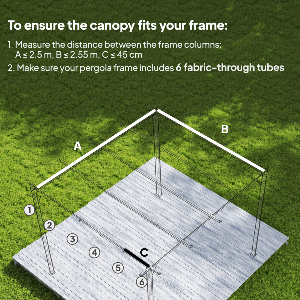 Retractable Pergola Cover, 2.55 x 2.5 m Replacement Canopy Fabric for 3 x 3 m Frame, Roof Top Only, Brown
