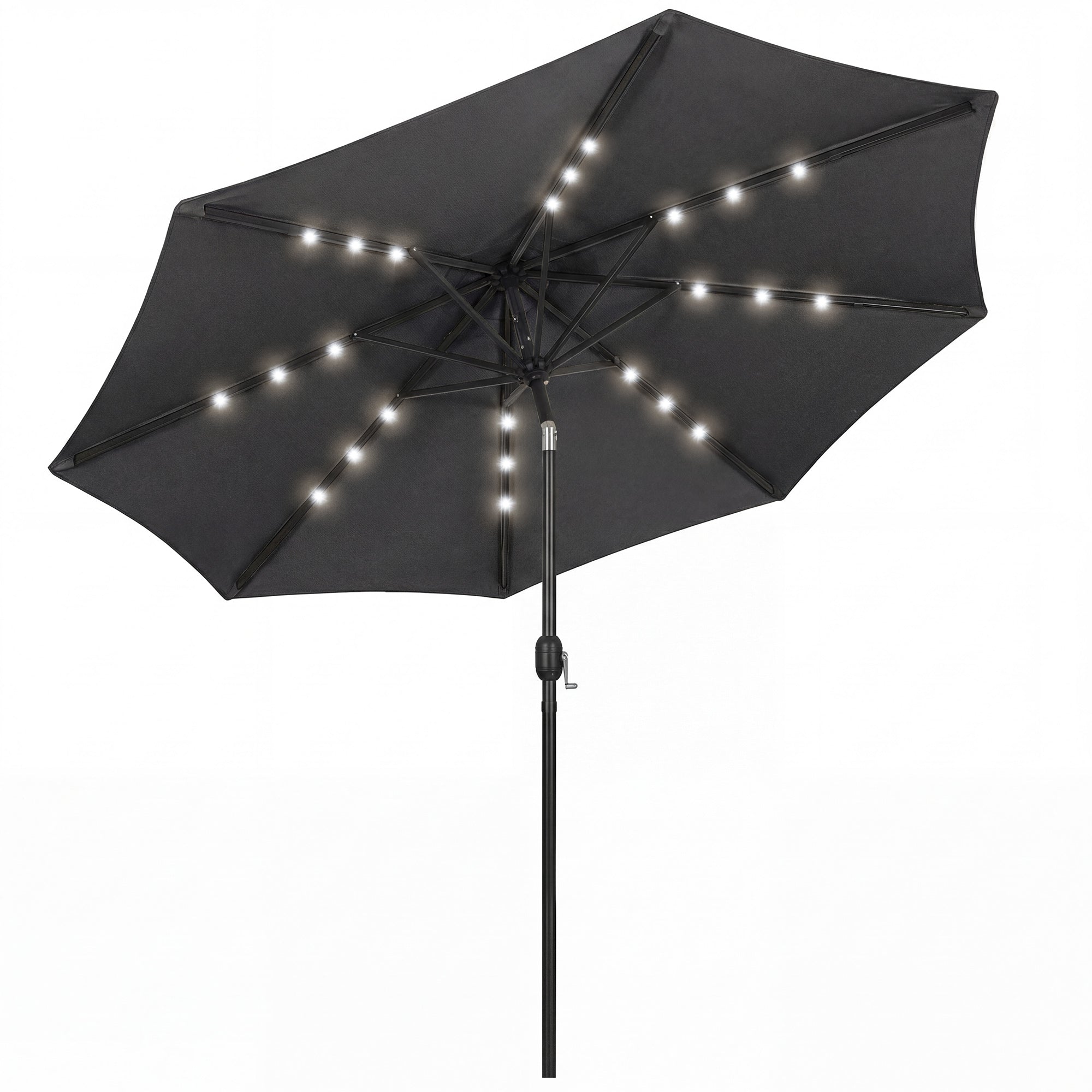 2.6 m Garden Parasol Umbrella with LED Solar Light, Parasol Cover, Outdoor Market Patio Umbrella, Black