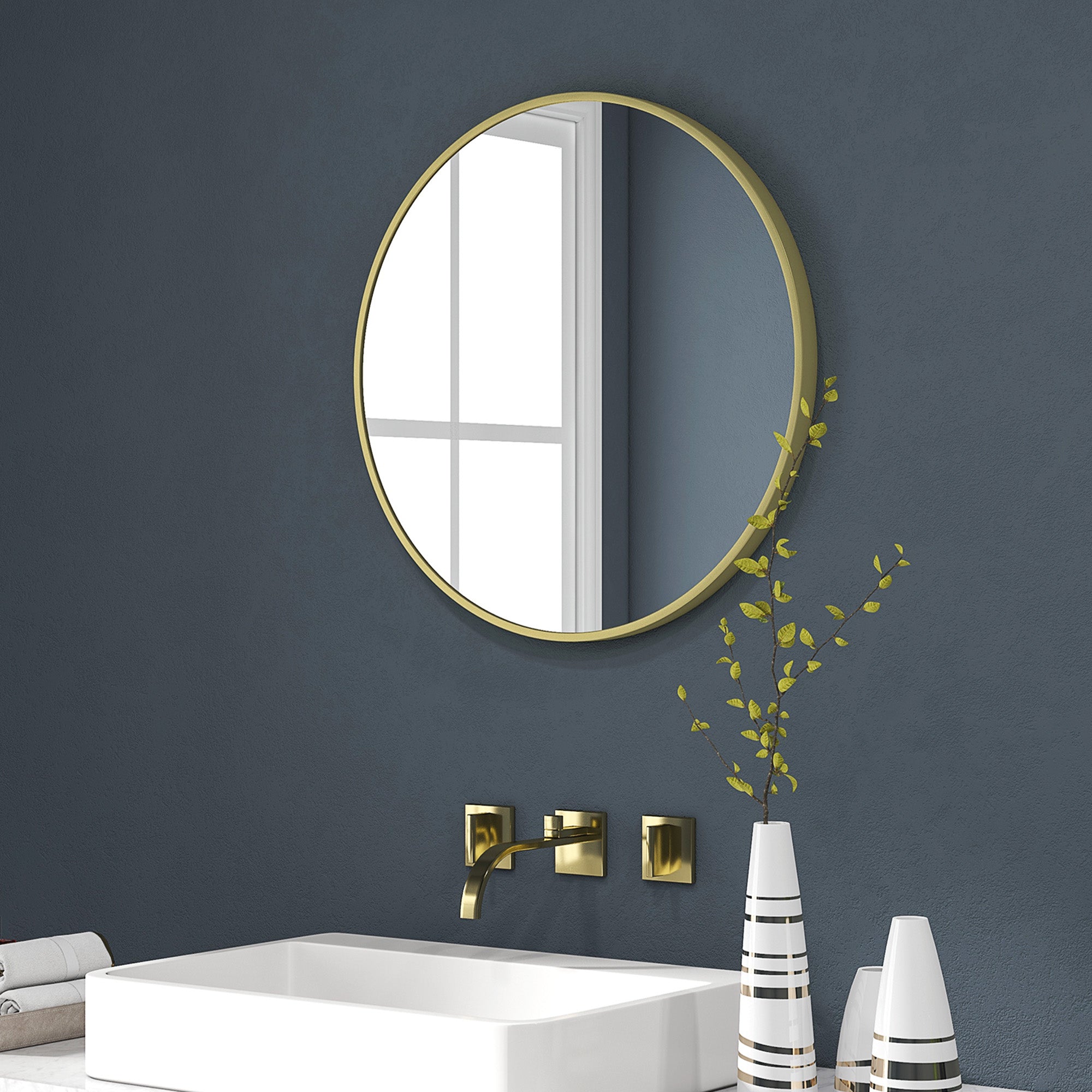 70cm Aluminium Frame Round Bathroom Mirror - Gold Tone