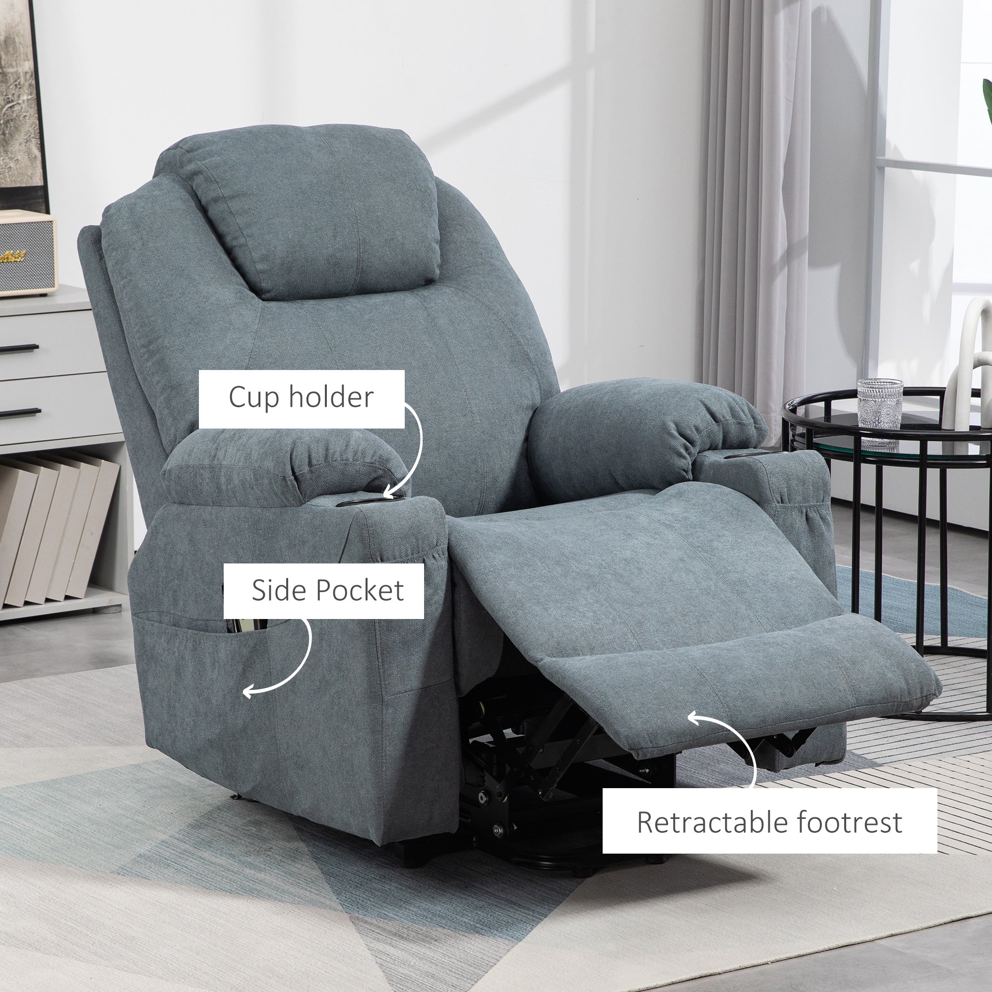 Lift-And-Recline Massage Armchair, with Heat - Grey
