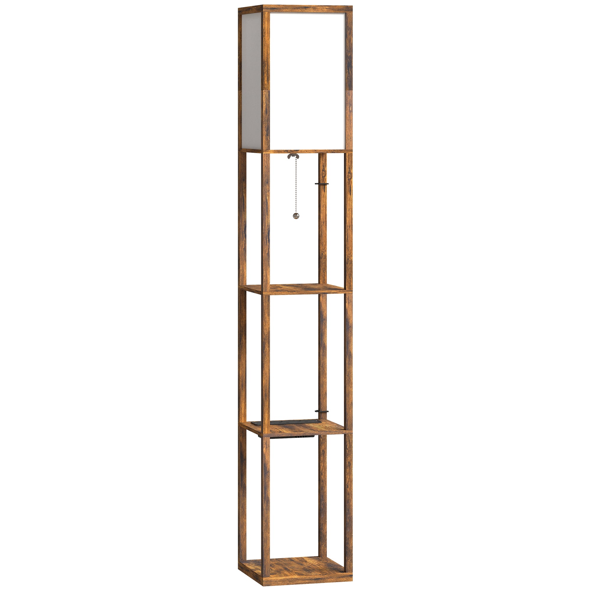 Floor Lamp with Shelves, 4 Layer Standing Lamp with USB Ports, 3 Colour Temperature, Rustic Brown