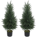 Artificial Cypress Tree, 90 cm Fake Cypress Tree with Plastic Pots, UV-Resistant Faux Plants for Garden Front Porch Decoration, 2 Pack