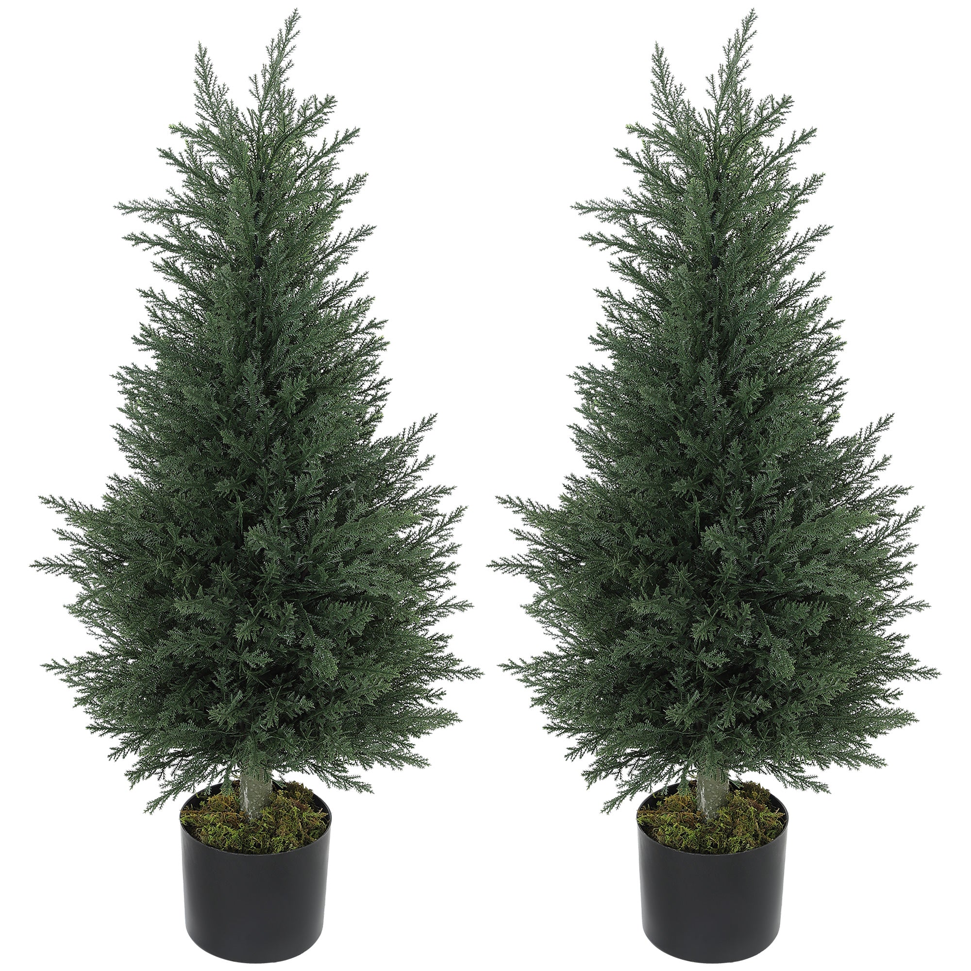 Artificial Cypress Tree, 90 cm Fake Cypress Tree with Plastic Pots, UV-Resistant Faux Plants for Garden Front Porch Decoration, 2 Pack