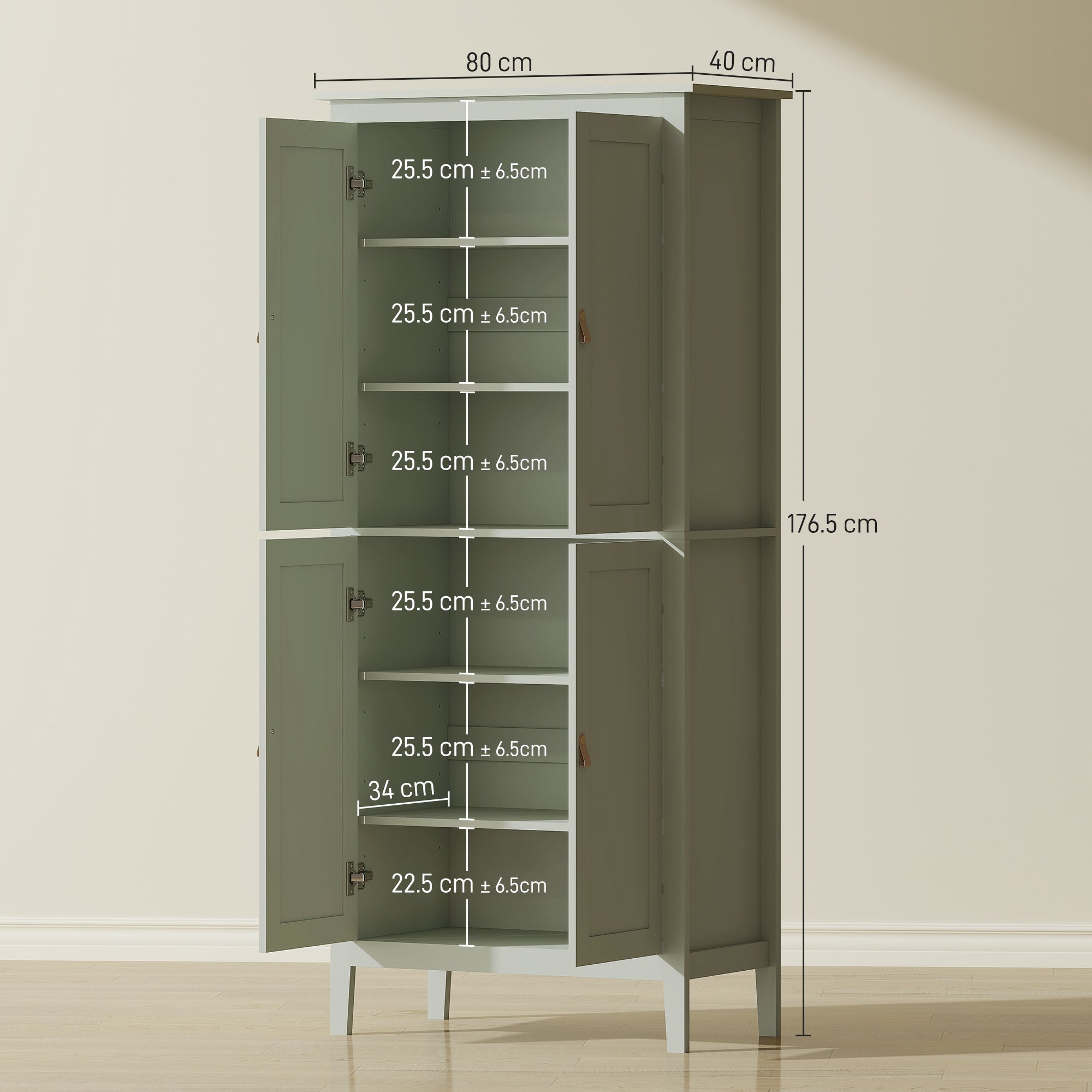 Tall Pantry Cupboard with Motion Sensor LED Light - Green