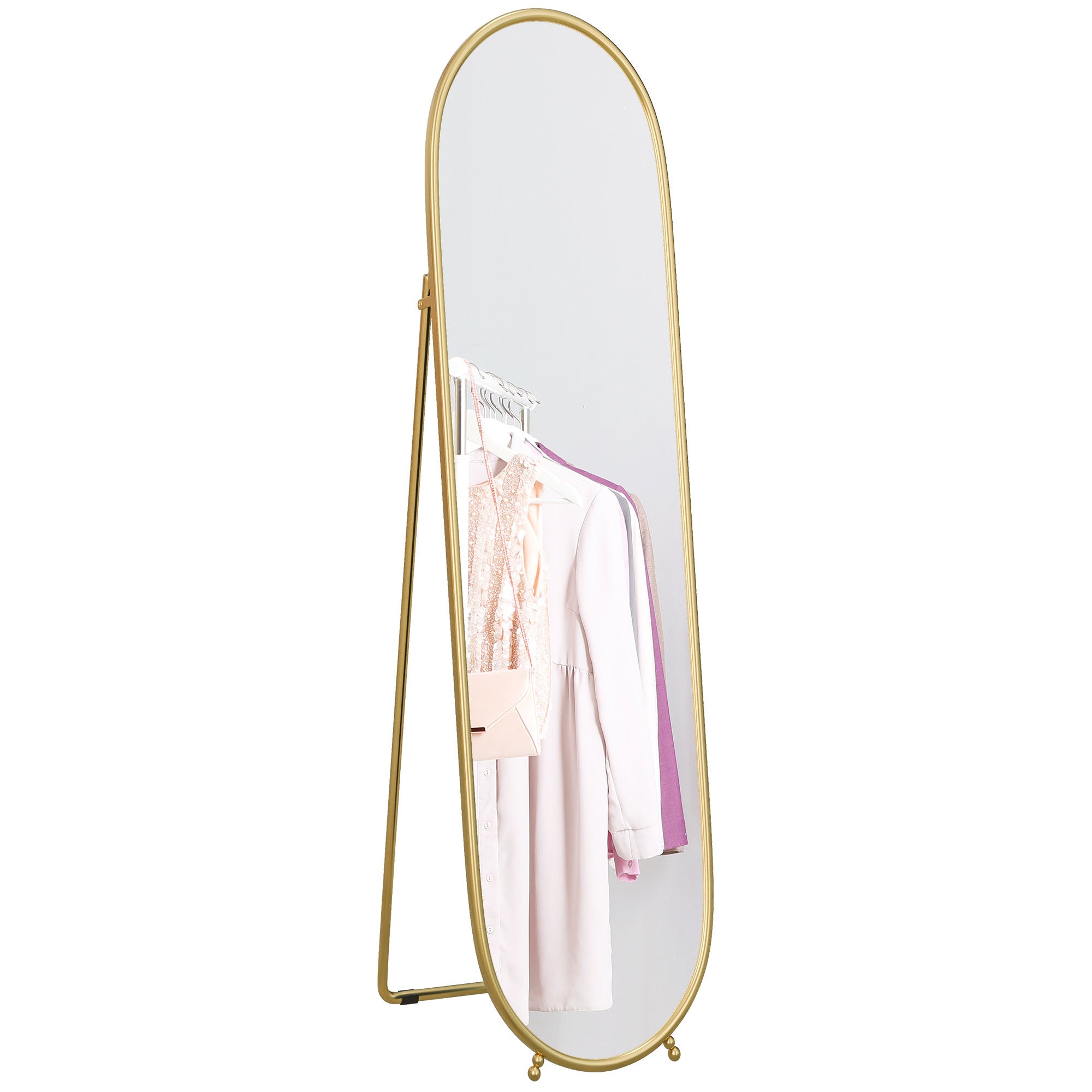 Three-Way Curved Full Length Mirror - Gold Tone