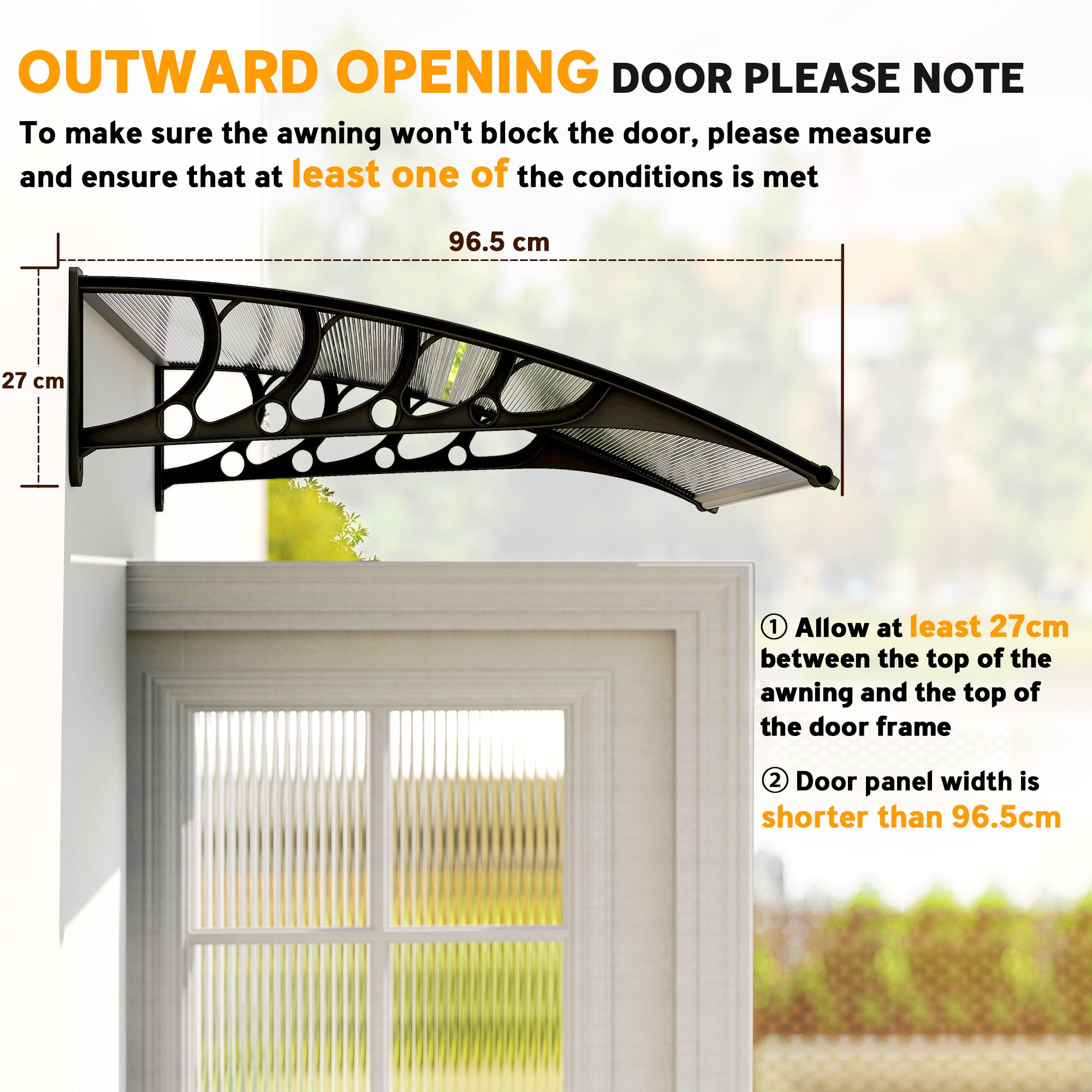 Front Door Canopy, Outdoor Awning, Rain Shelter for Window, Porch and Front/Back Door, 103 x 96.5 cm, Clear
