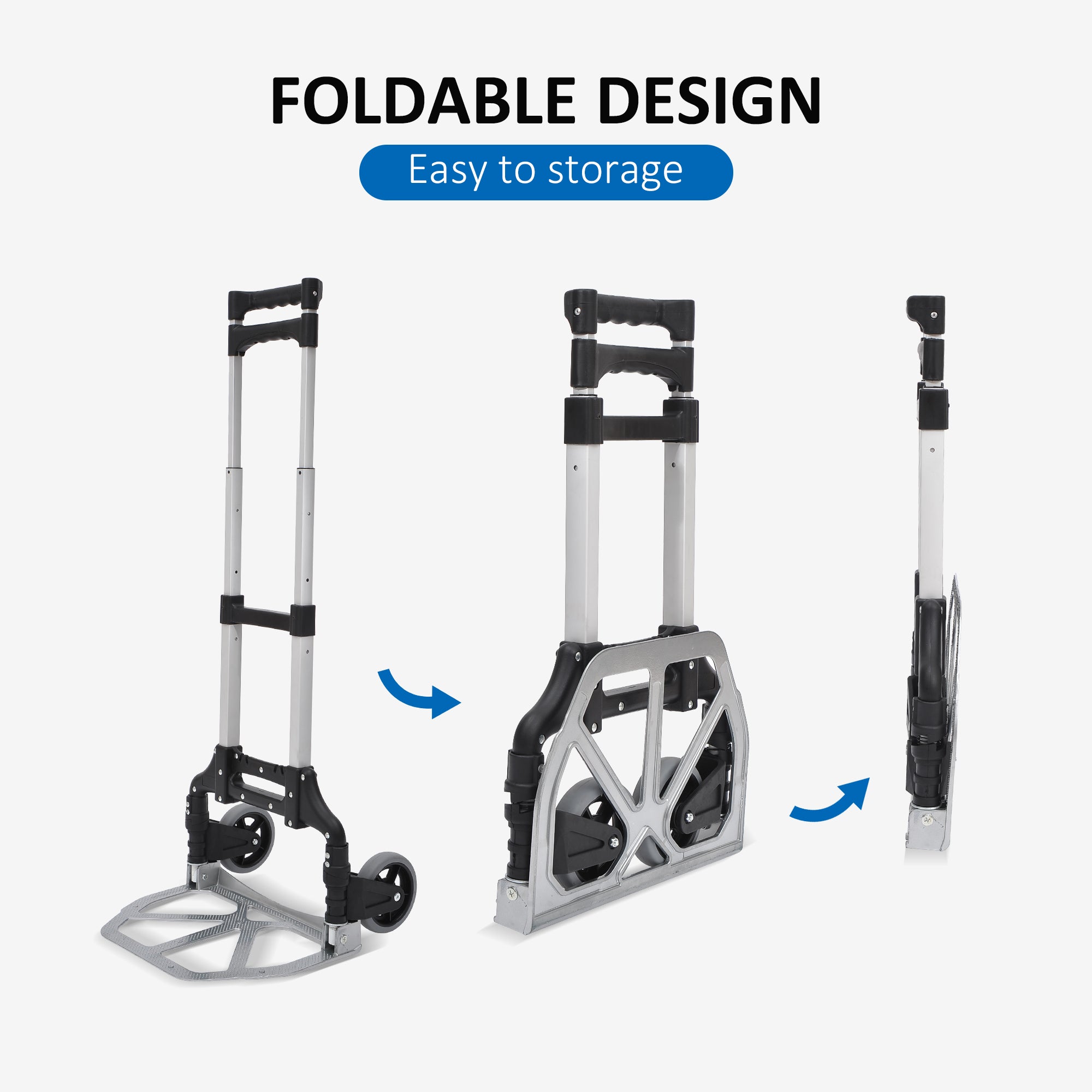 Aluminium Folding Hand Truck Trolley, Heavy Duty Foldable Sack Cart with Adjustable Telescoping Handle, 70KG Load Capacity