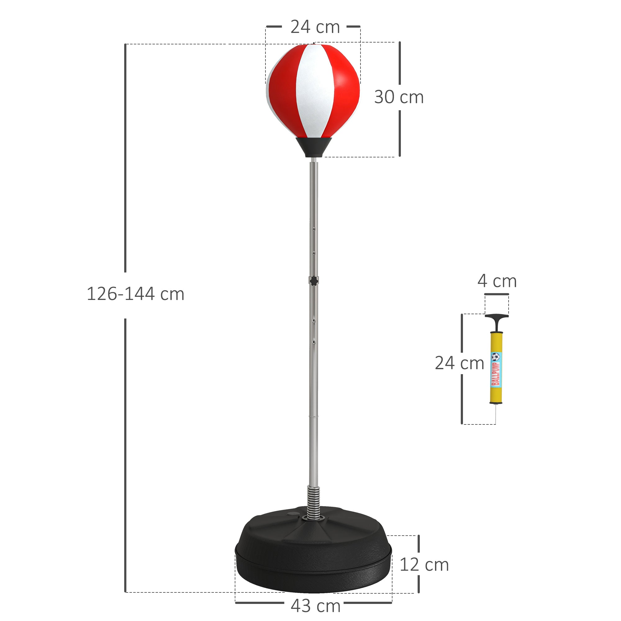 Punching Bag with Stand, Free Standing Boxing Set, Speed Bag with Speedball Adjustable Height from 126cm to 144cm for Teens, Red