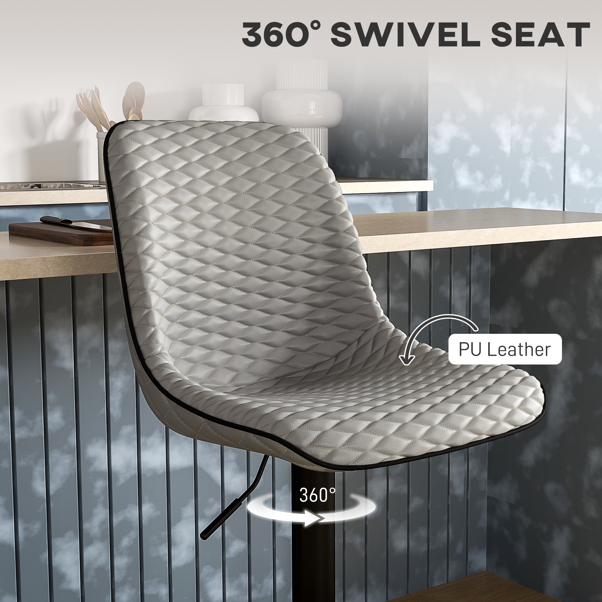 Set of Two Faux Leather Bar Stools - Grey