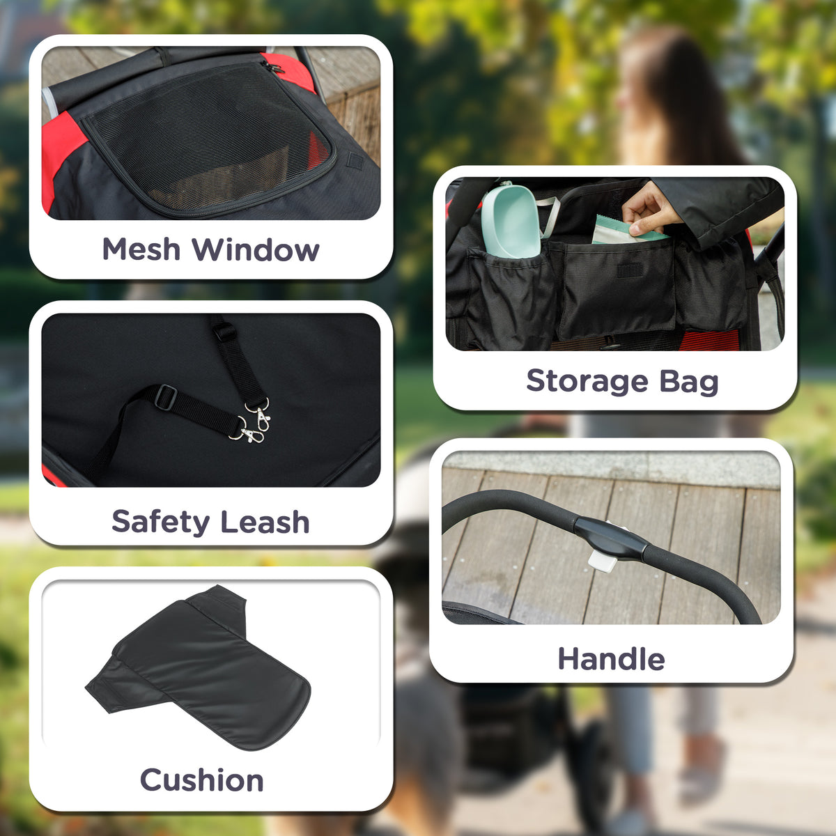 Easy Folding Large Dog Pet Stroller with Shock Absorb Wheels, Safety Leashes & Brakes - Black