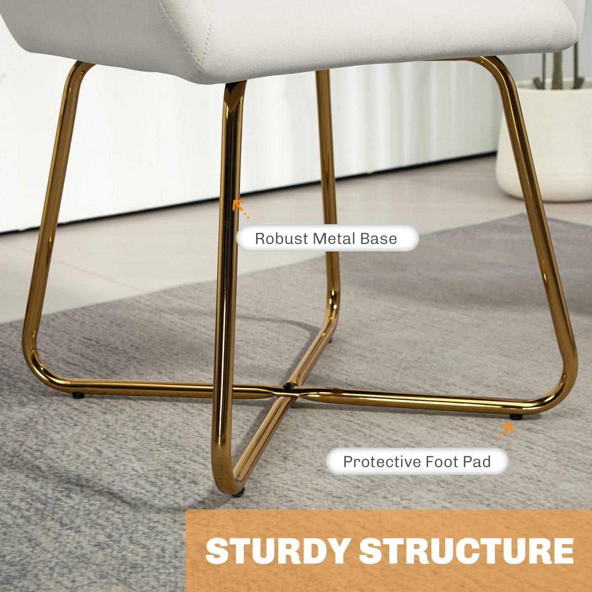 Modern Upholstered Arm Accent Chair with Metal Base - Cream White