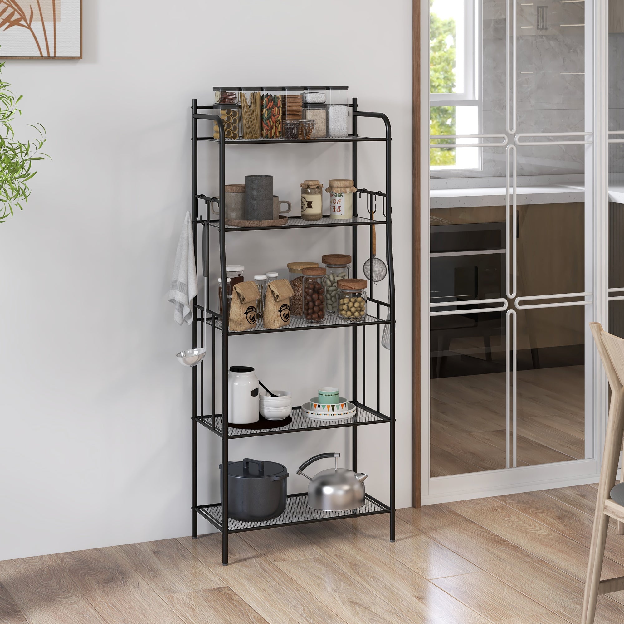 Five-Tier Steel Frame Kitchen Shelving Unit - Black