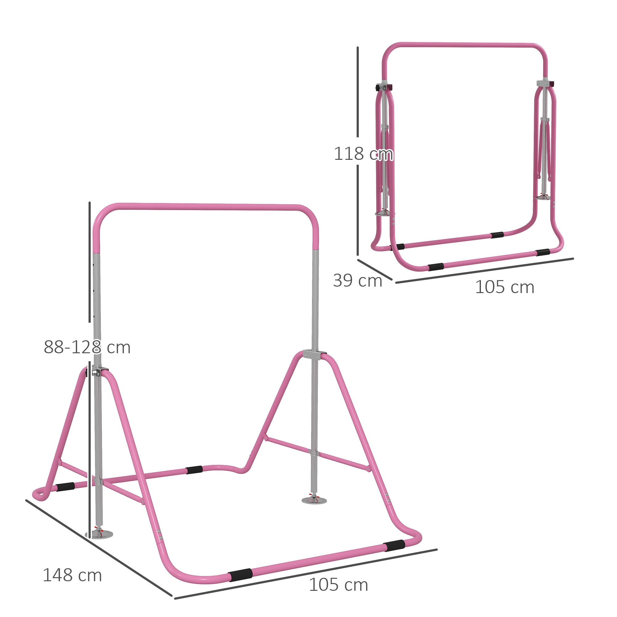 Adjustable Foldable Kids Gymnastic Bar with Horizontal Bars - Pink