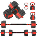 6-in-1 Adjustable Weight Dumbbells Set, Used as Kettlebell, Barbell, Dumbbell, Push-Up Stand, 30kg Free Weights Set for Men and Women Home Gym Training, Red