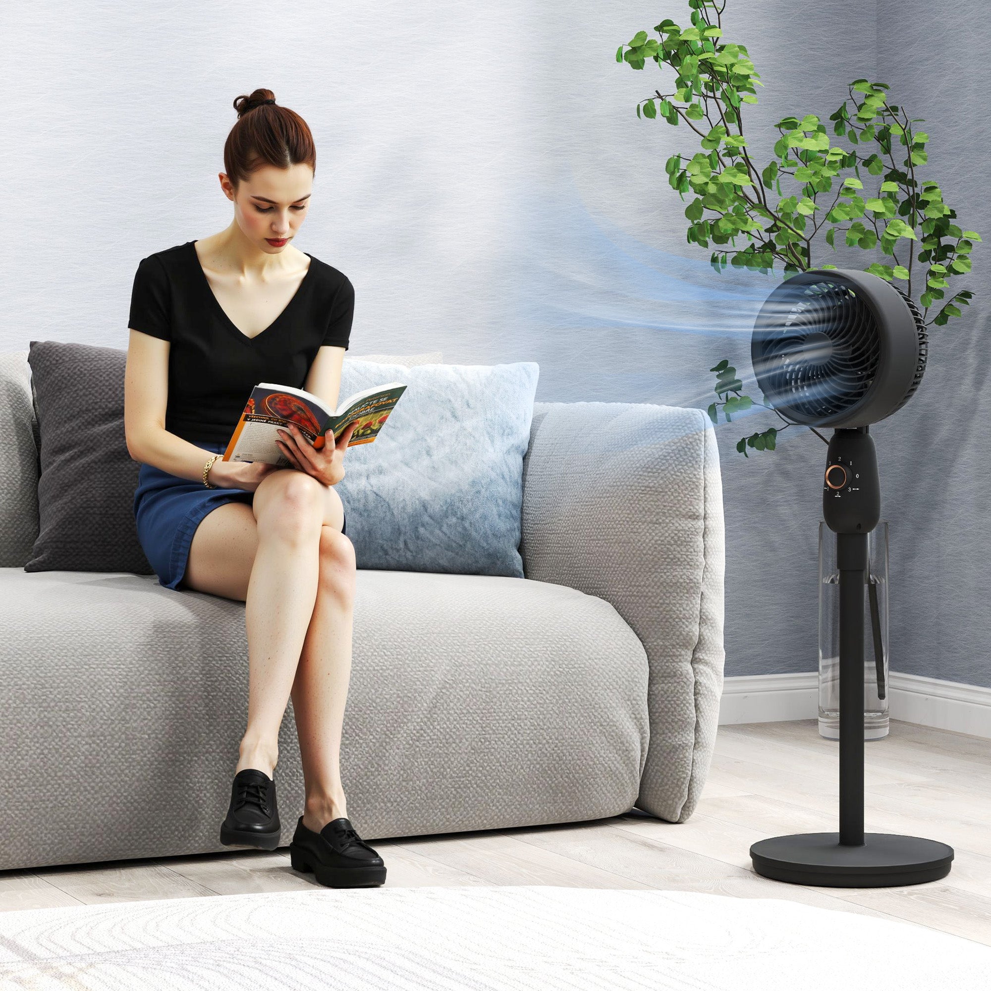 Pedestal Fan, Powerful Air Circulator, 12 Inch Floor Standing Fan with 3 Speed Settings, Oscillating Function for Bedroom, Home and Office, Black