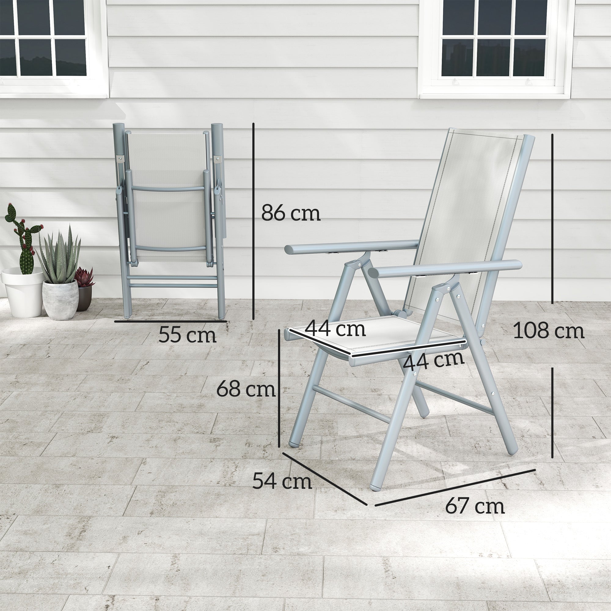 Set of 2 Aluminium Folding Garden Chairs with Mesh Seats - Light Grey