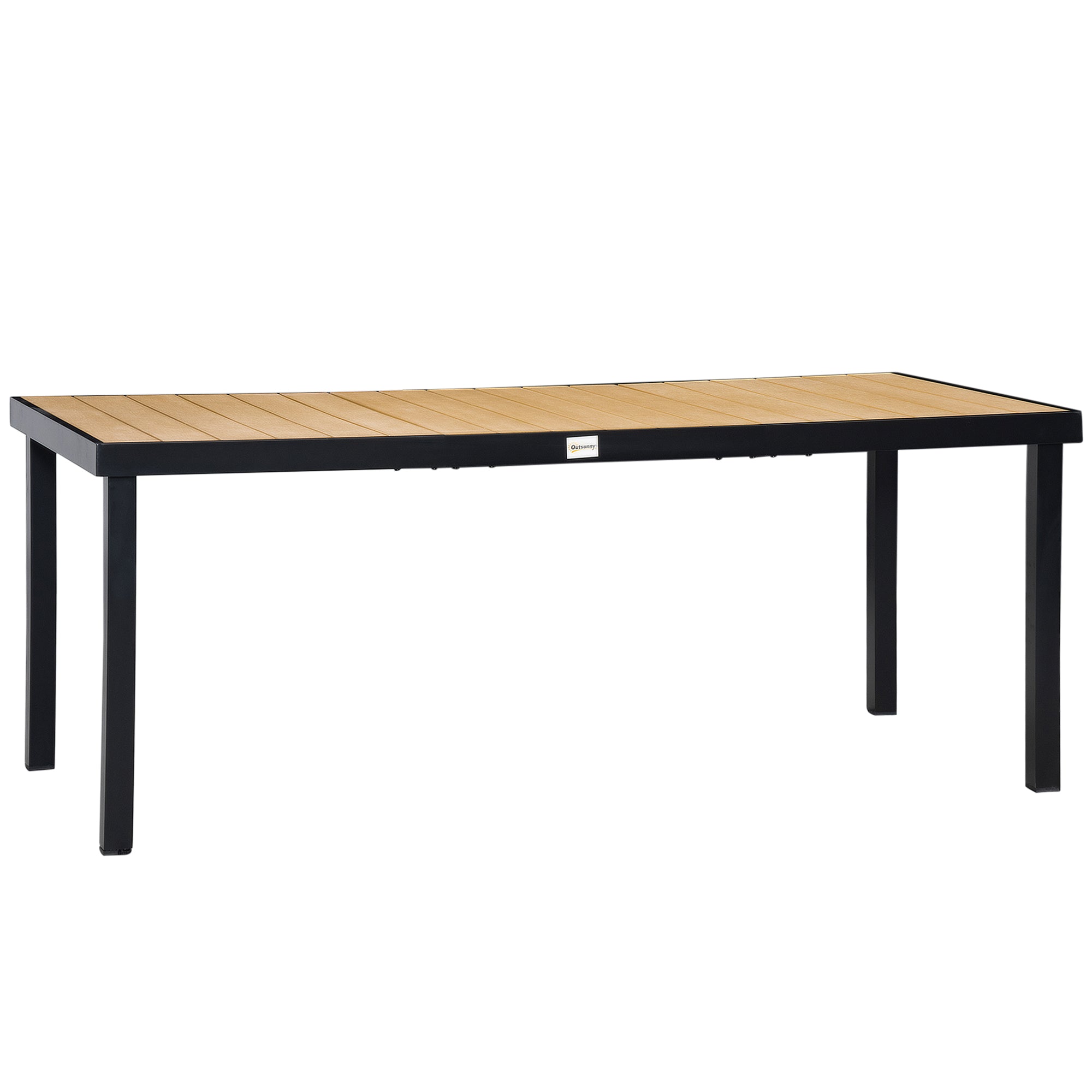 Aluminium Outdoor Garden Dining Table for 8 with Faux Wood Top, 190x90x74 cm - Natural