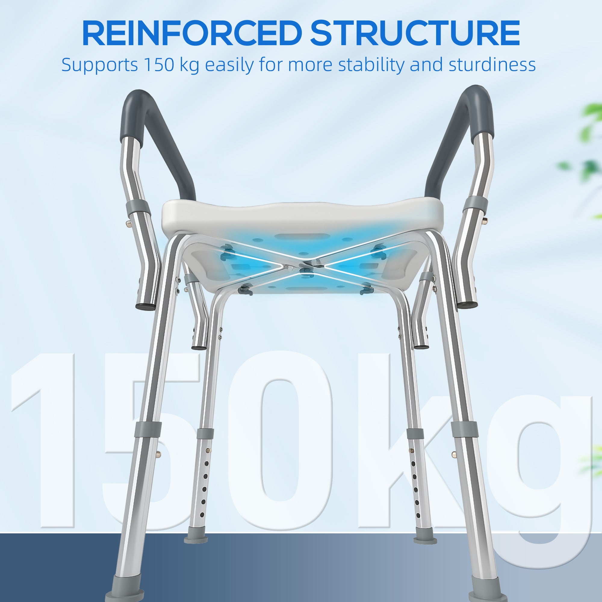 57-69cm Aluminium Frame Bath Seat - Light Blue