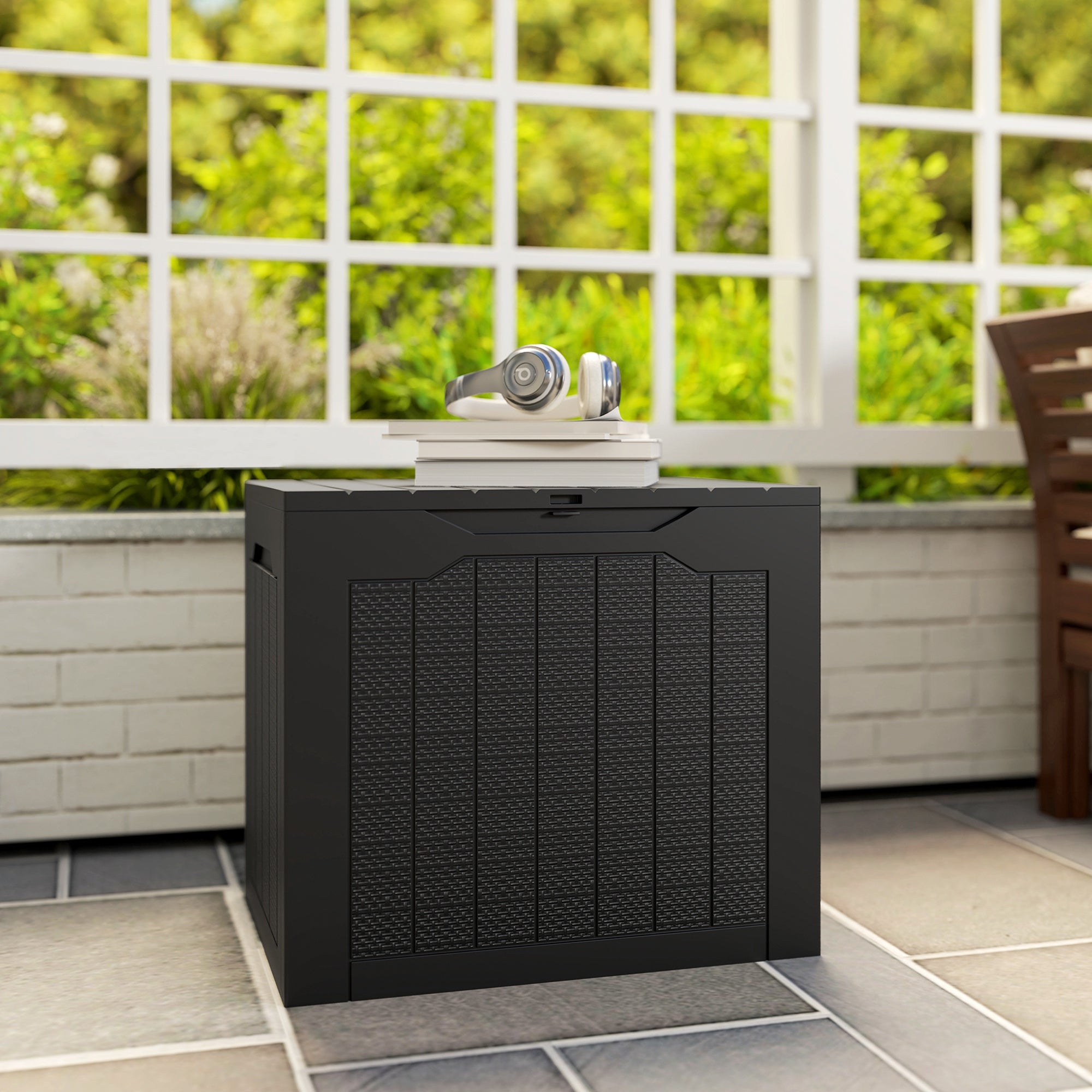 93L Plastic Garden Storage Box, Outdoor Storage Box with Handles, Waterproof Outdoor Storage Container, Black