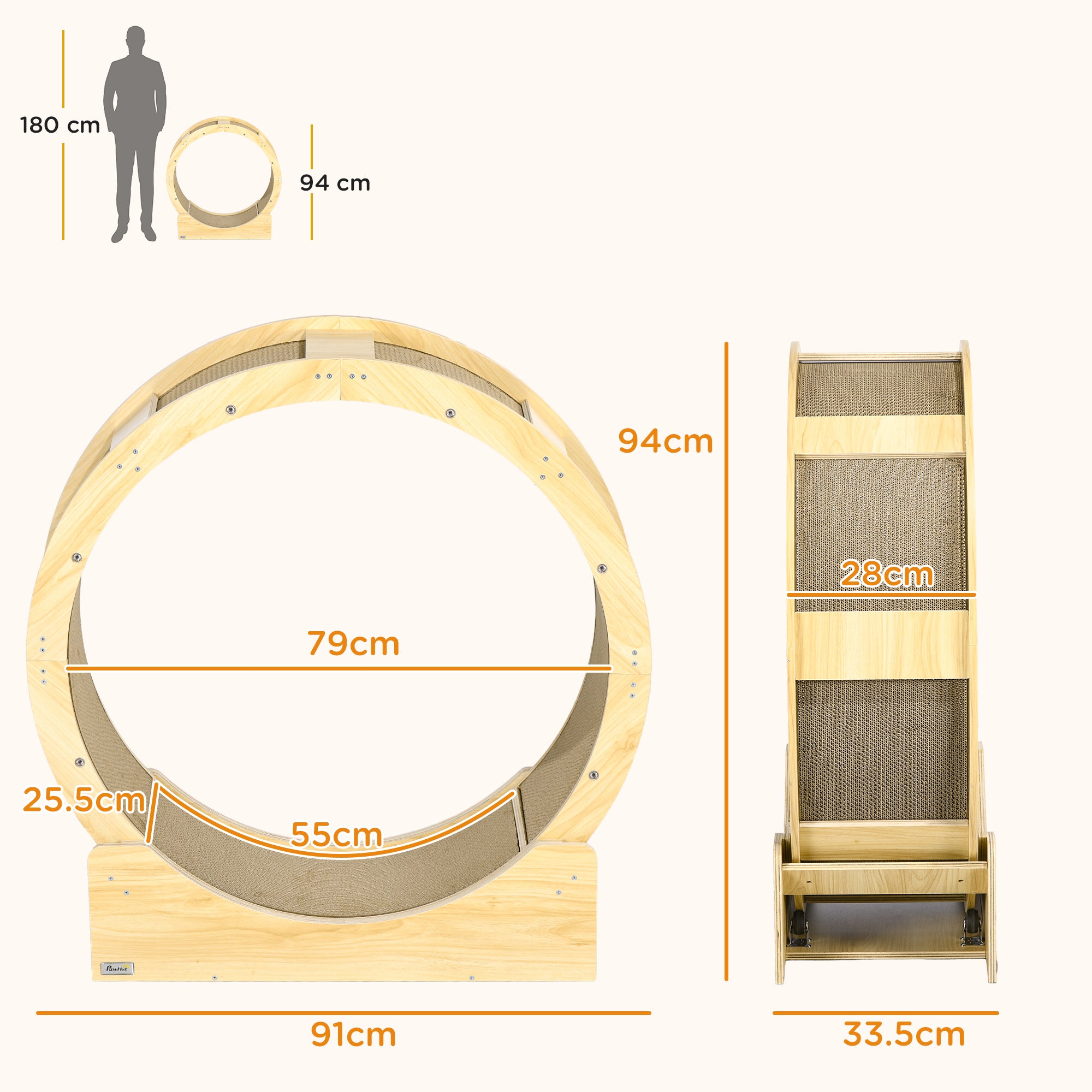 Cat Wheel with Brake, Scratching Pads - Oak Tone