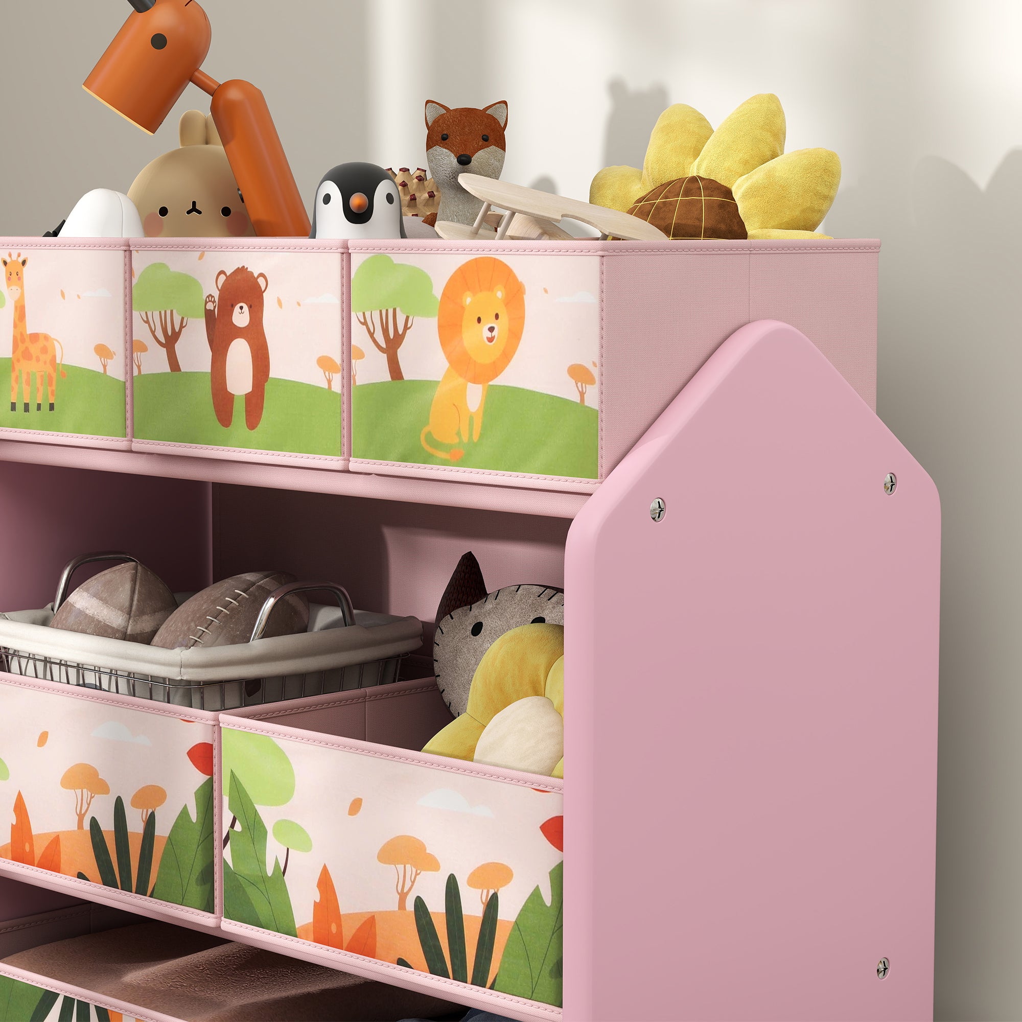 3 Tier Kids Toy Storage Unit with 6 Removable Boxes - Pink