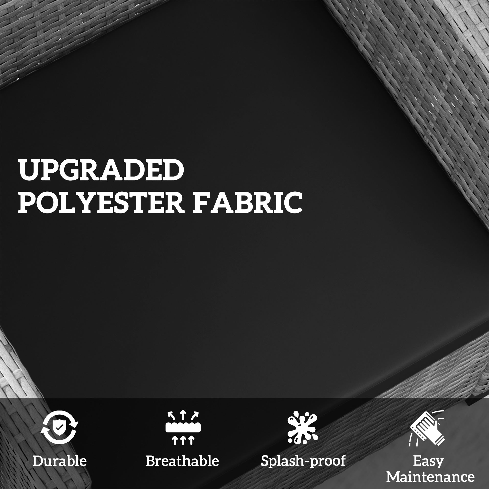 Outdoor Seat Cushion Pads for Rattan Furniture, 3 PCs Garden Furniture Cushions, Black