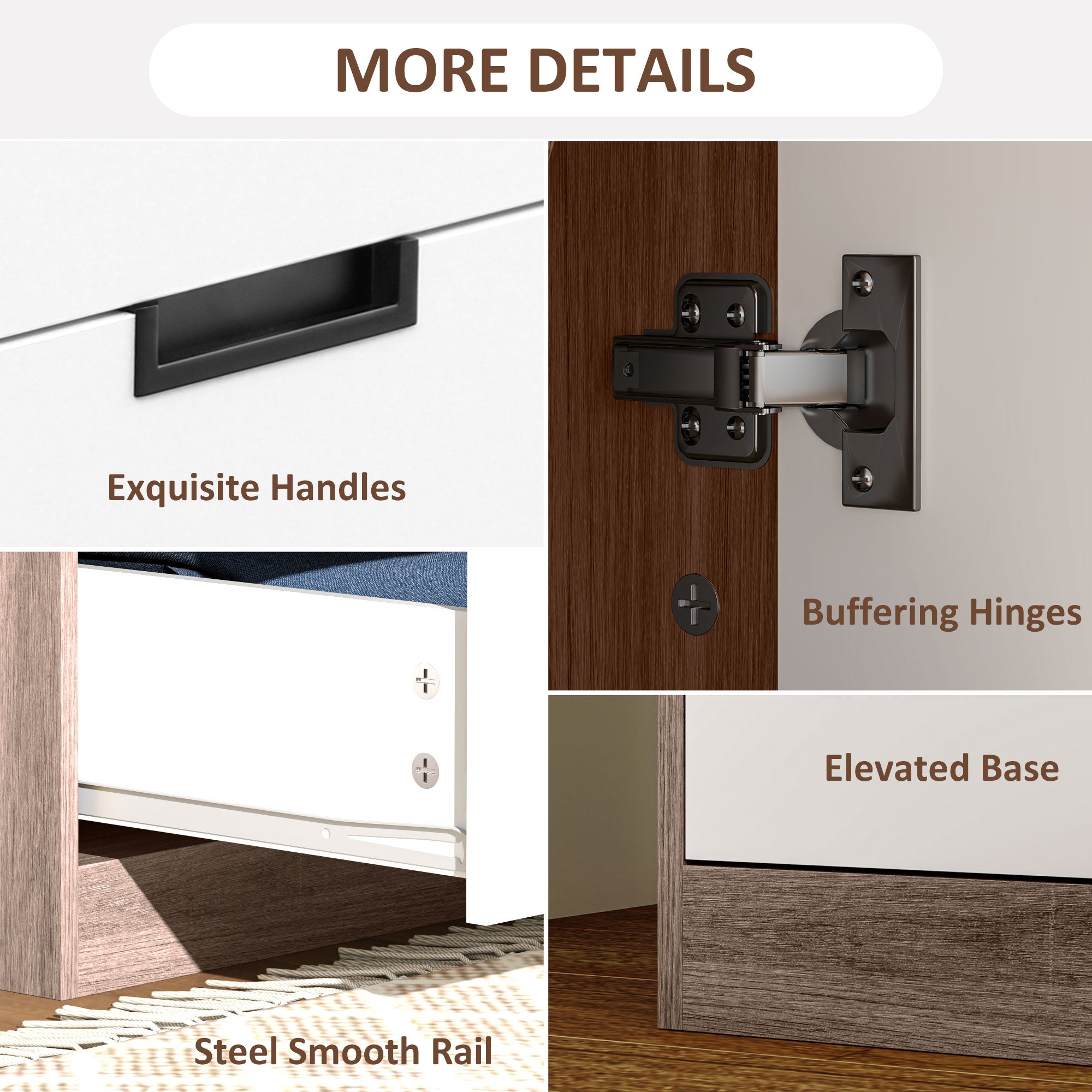 Two Door Two Drawer Wardrobe with Brown Accents - White/Brown