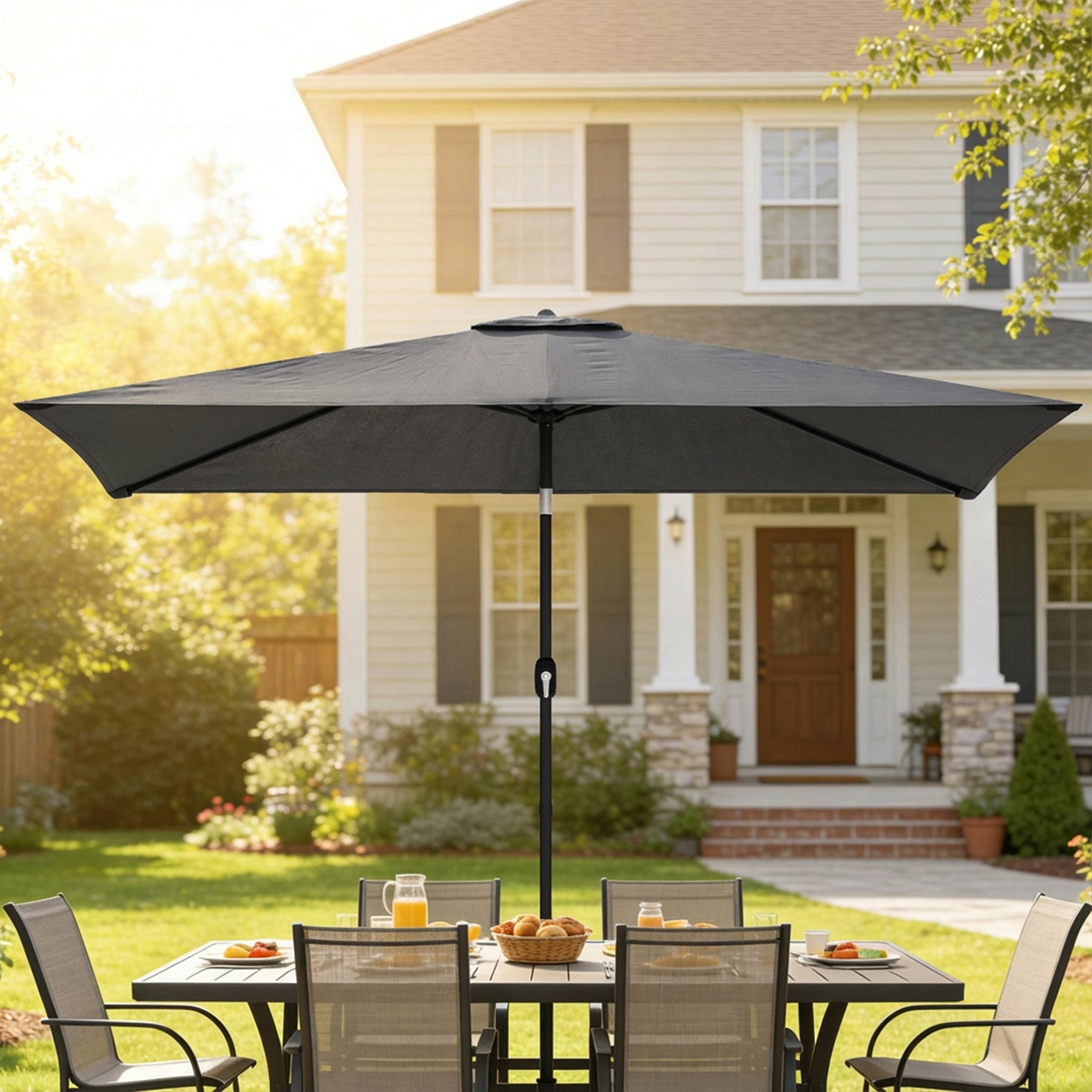 Garden Parasol, Parasol Umbrella with Crank Handle, Tilt Function, Polyester Canopy, Dark Grey