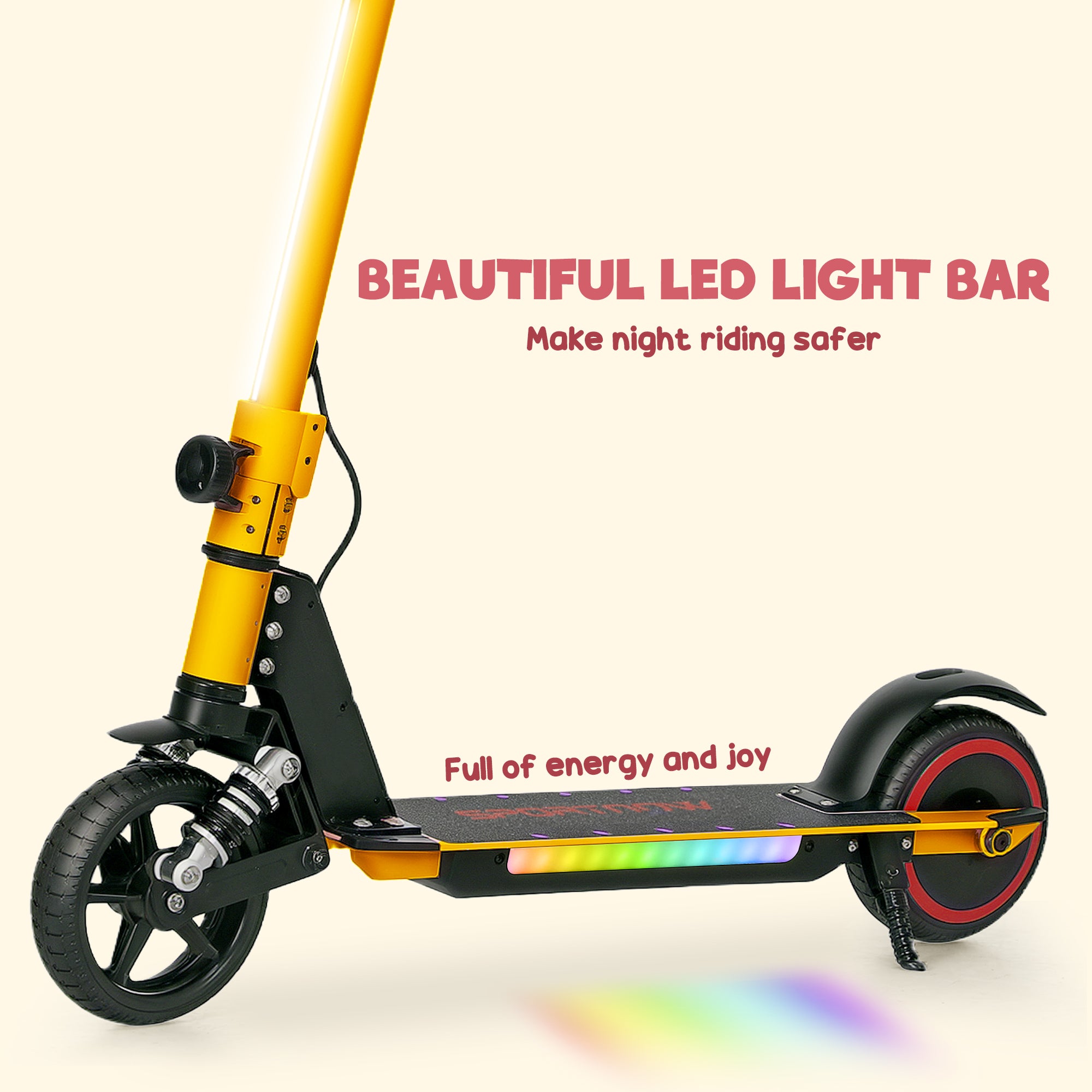 Folding Electric Scooter for Kids 6-14 with Dual Brakes, Front Suspension, LED Lights & Display - Gold Tone