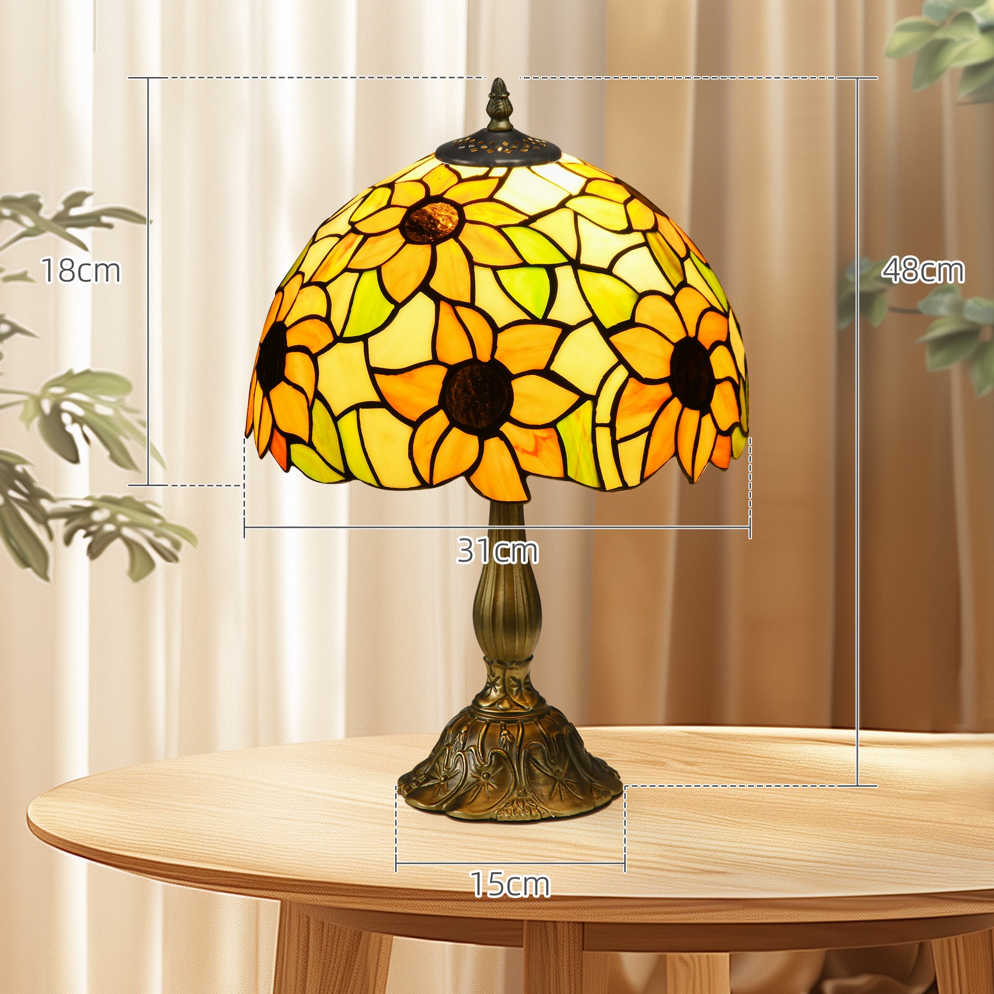 Stained Glass Table Lamp, Handmade Antique Bedside Lamp for Bedroom, Living room, Home, Nightstand, Decorative Night Light, Orange Sunflower