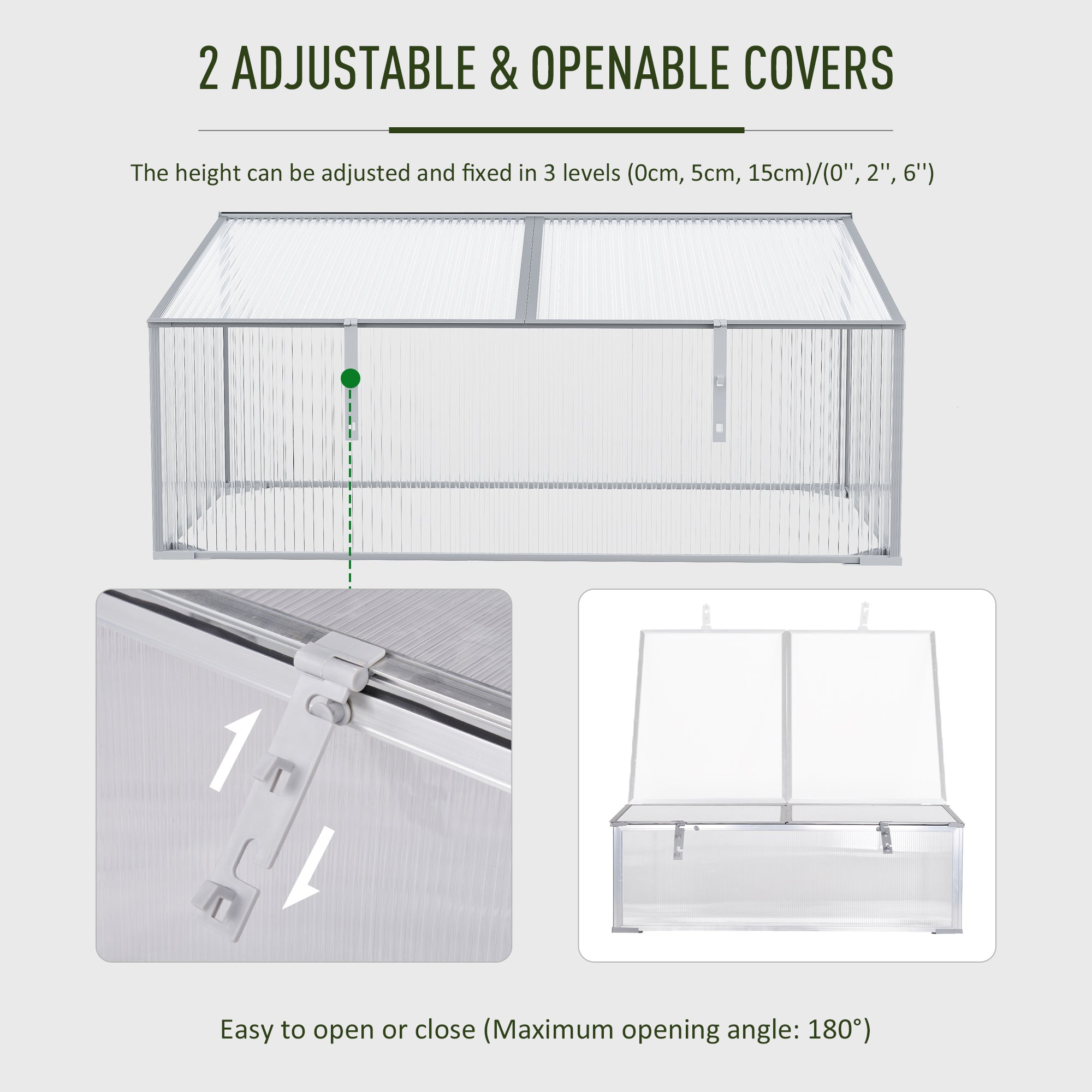 Garden Polycarbonate Cold Frame Greenhouse Grow House Flower Vegetable Plants Bed Aluminium Frame 99L x 60W x 44H cm