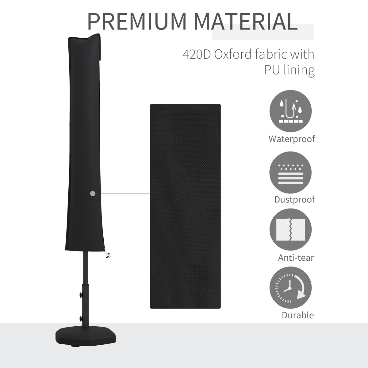 Waterproof Outdoor Parasol Cover with Zipper and Buckle 420D Oxford Fabric - Black