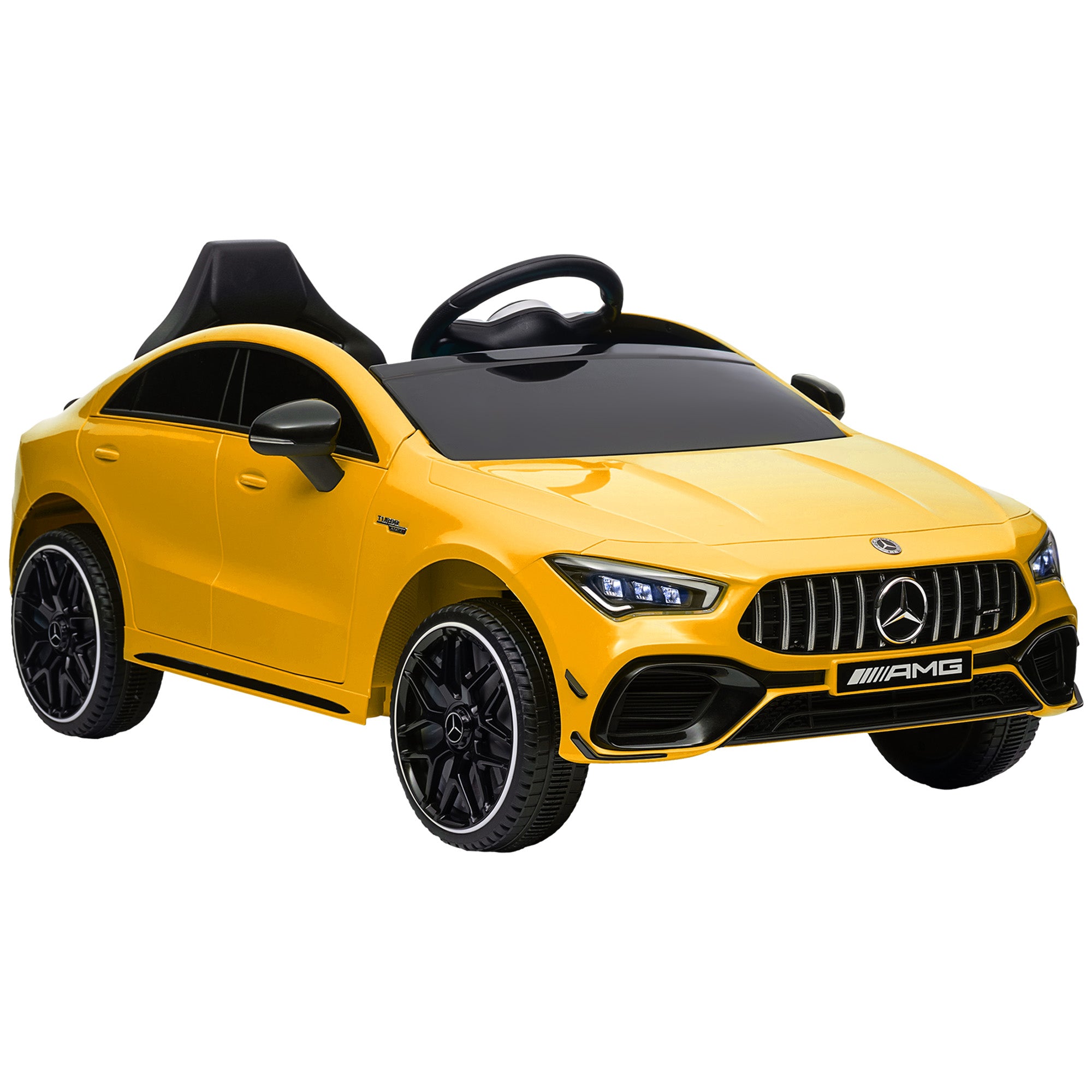 Mercedes-Benz AMG CLA 45 Licensed 12V Kids Electric Car Ride on Car w/ Remote, Suspension Lights Music Horn - Yellow