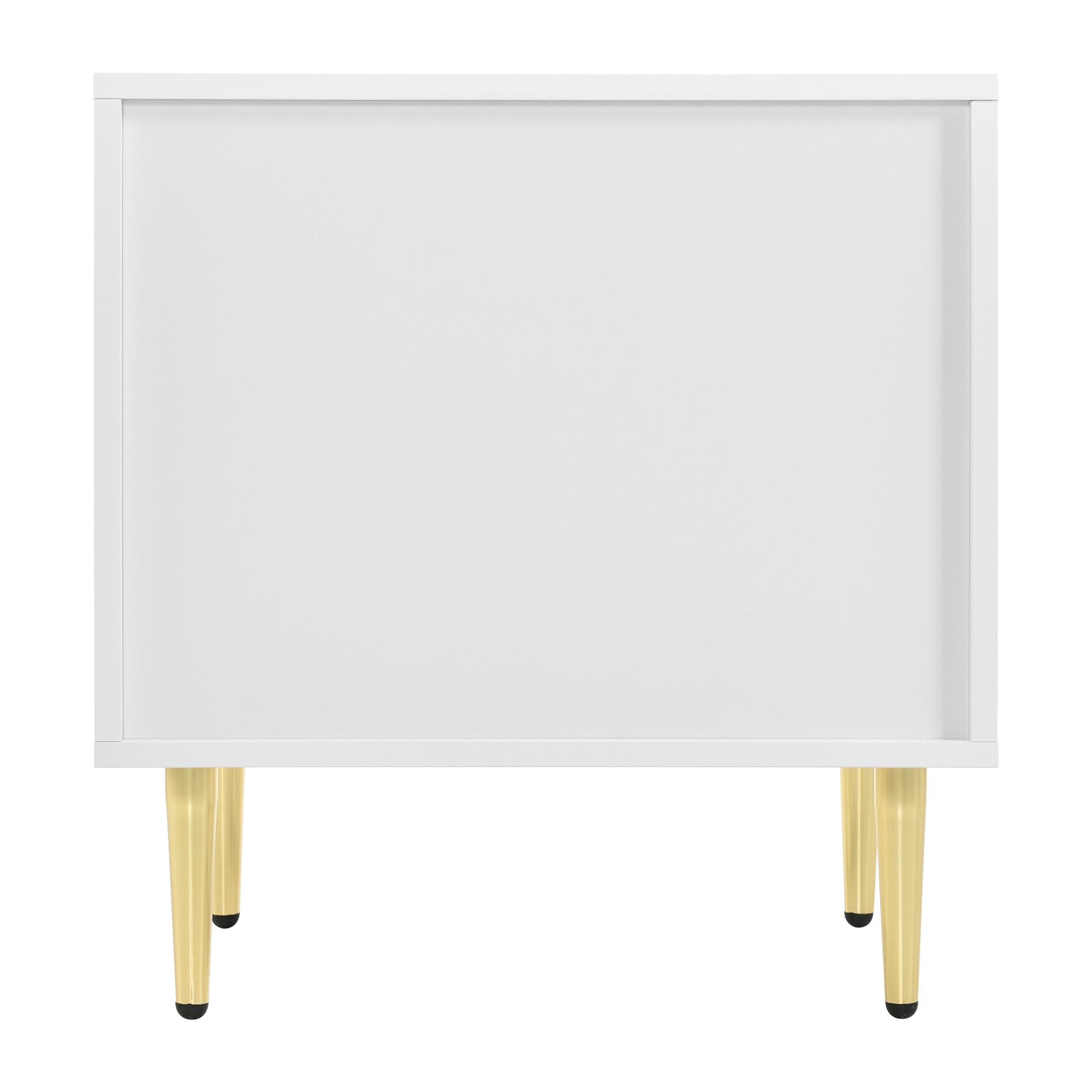 Set of 2 Modern Bedside Tables with 2 Drawers, Floral Pattern and Gold-Plated Accents, Anti-Bump Design, 50L x 40W x 54H cm, White