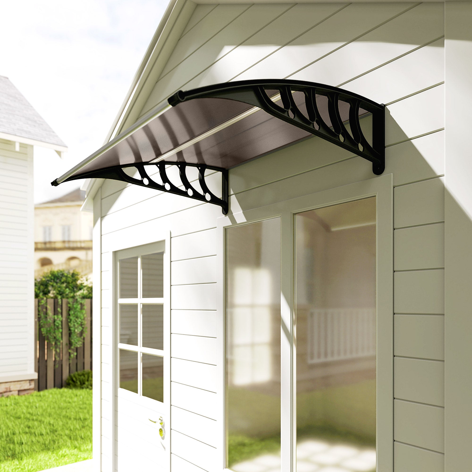 Front Door Canopy, Outdoor Awning, Rain Shelter for Window, Porch and Front/Back Door, 103 x 96.5 cm, Brown