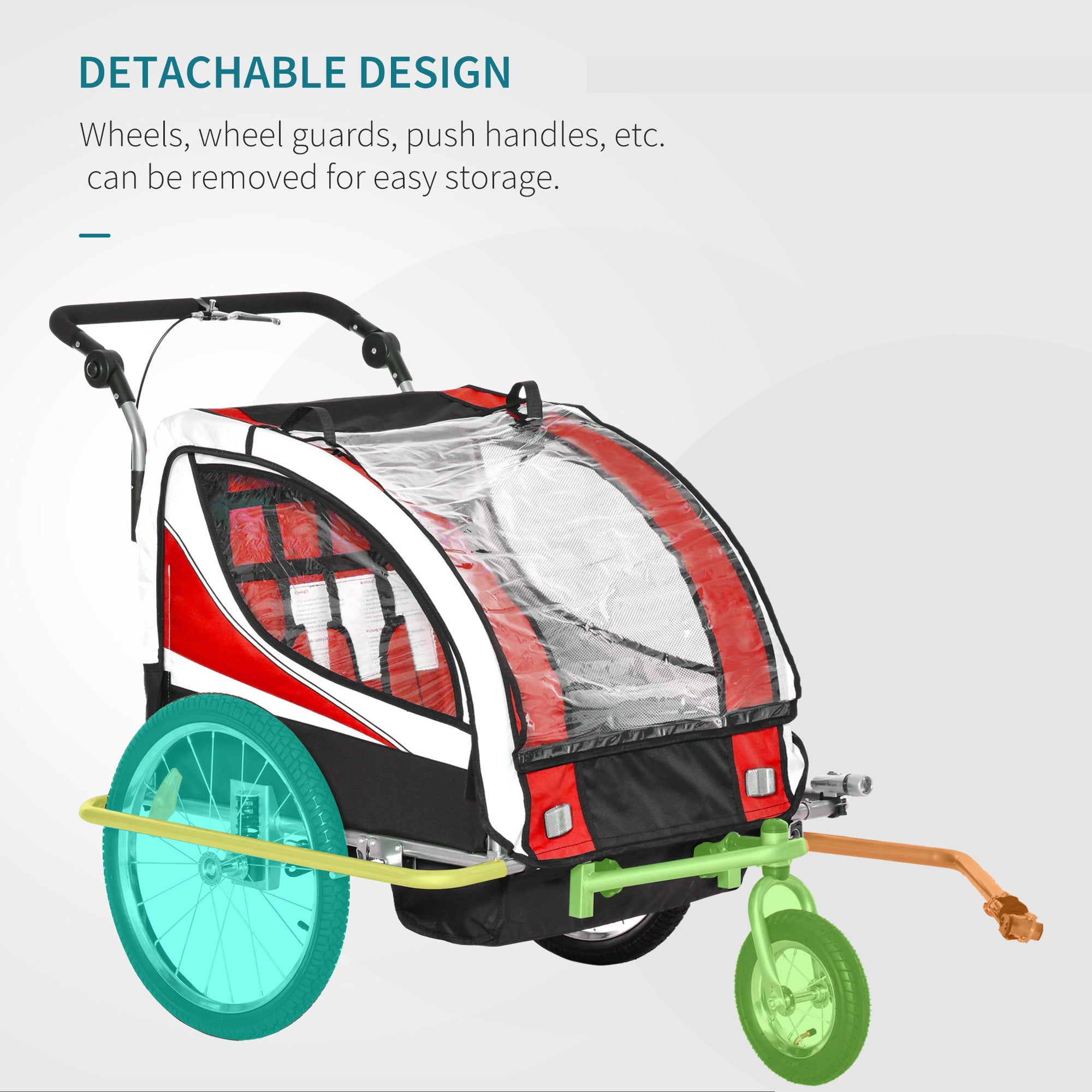 Child Bike Trailer Baby Bicycle Trailer 360° Rotatable for 2 Kids with Steel Frame LED Hitch Coupler Red