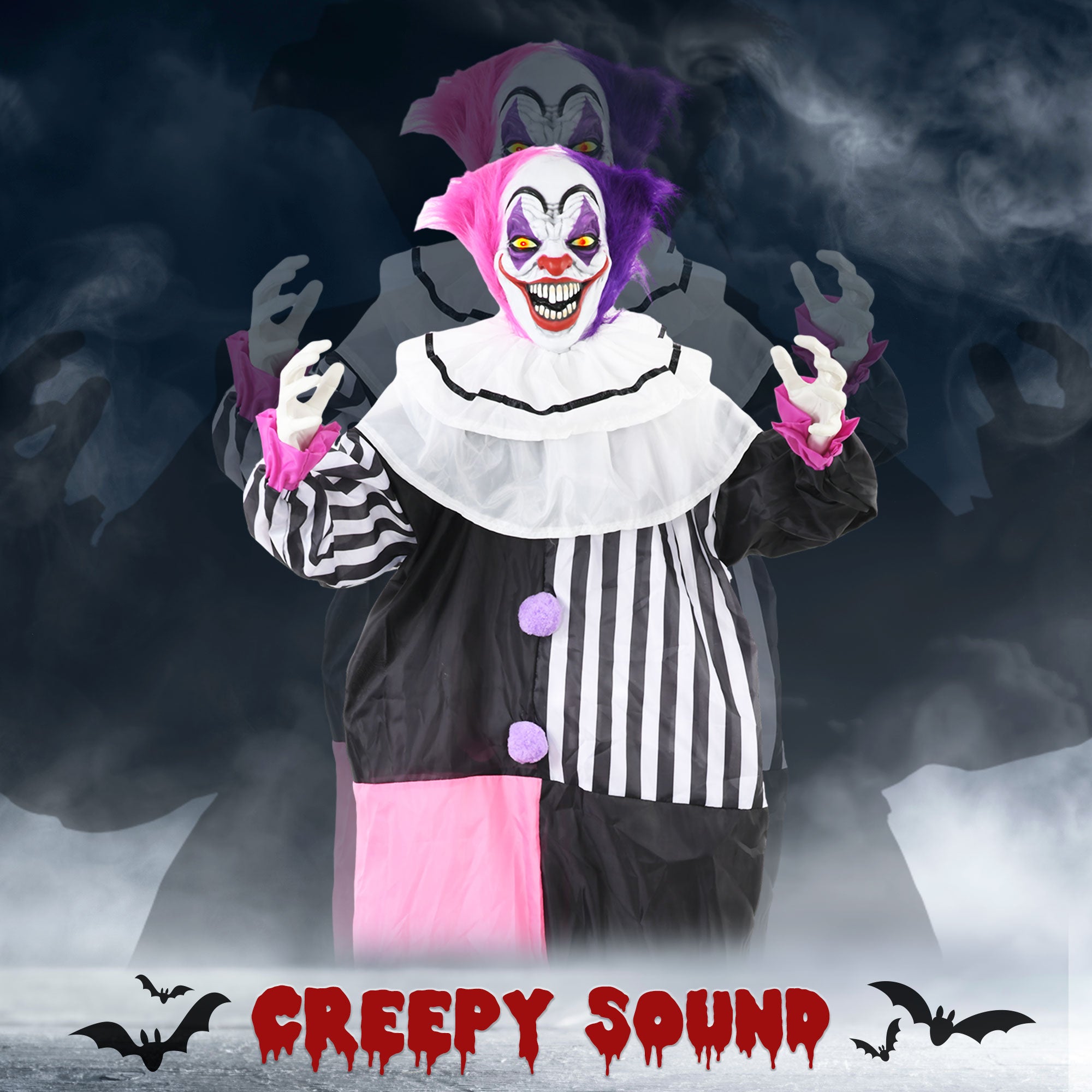 5'6" Scary Laughing Clown Halloween Animatronic, with Glowing Eyes