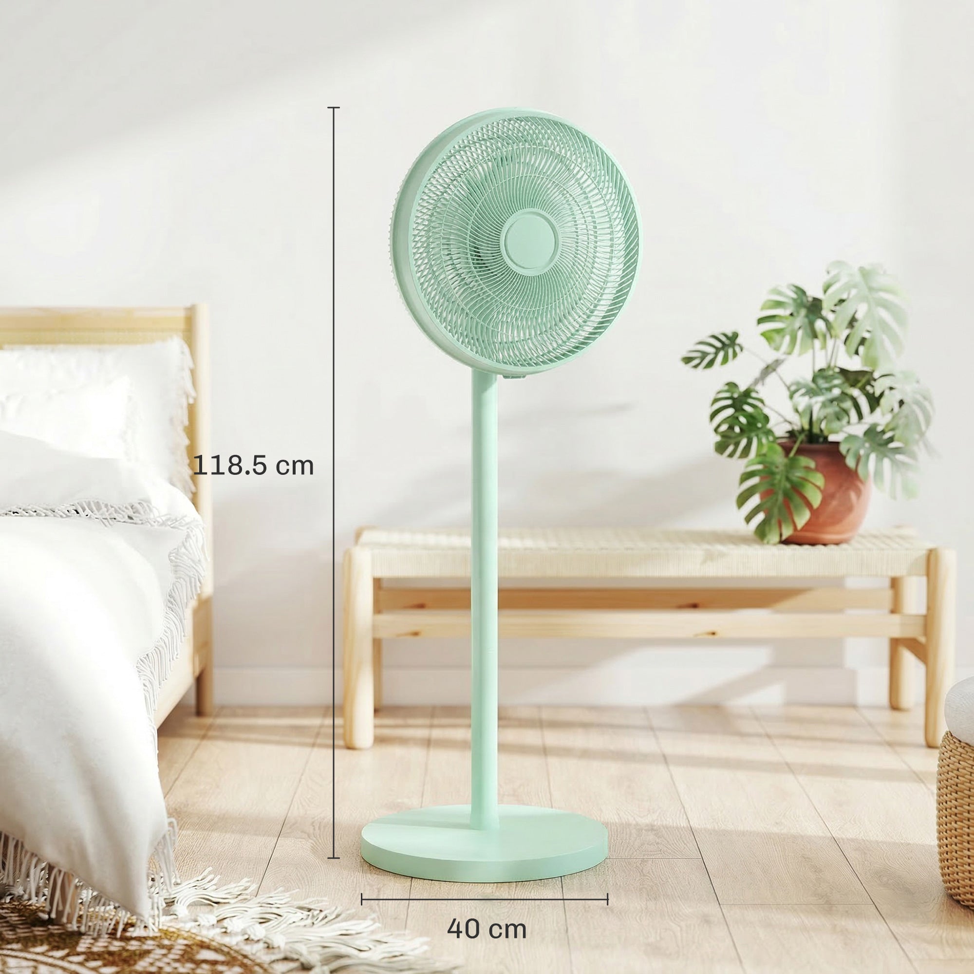 40 cm Standing Fan, Cooling Floor Fan with 80° Oscillating, Adjustable Tilt and Height, 4 Speed, Remote Control, Green
