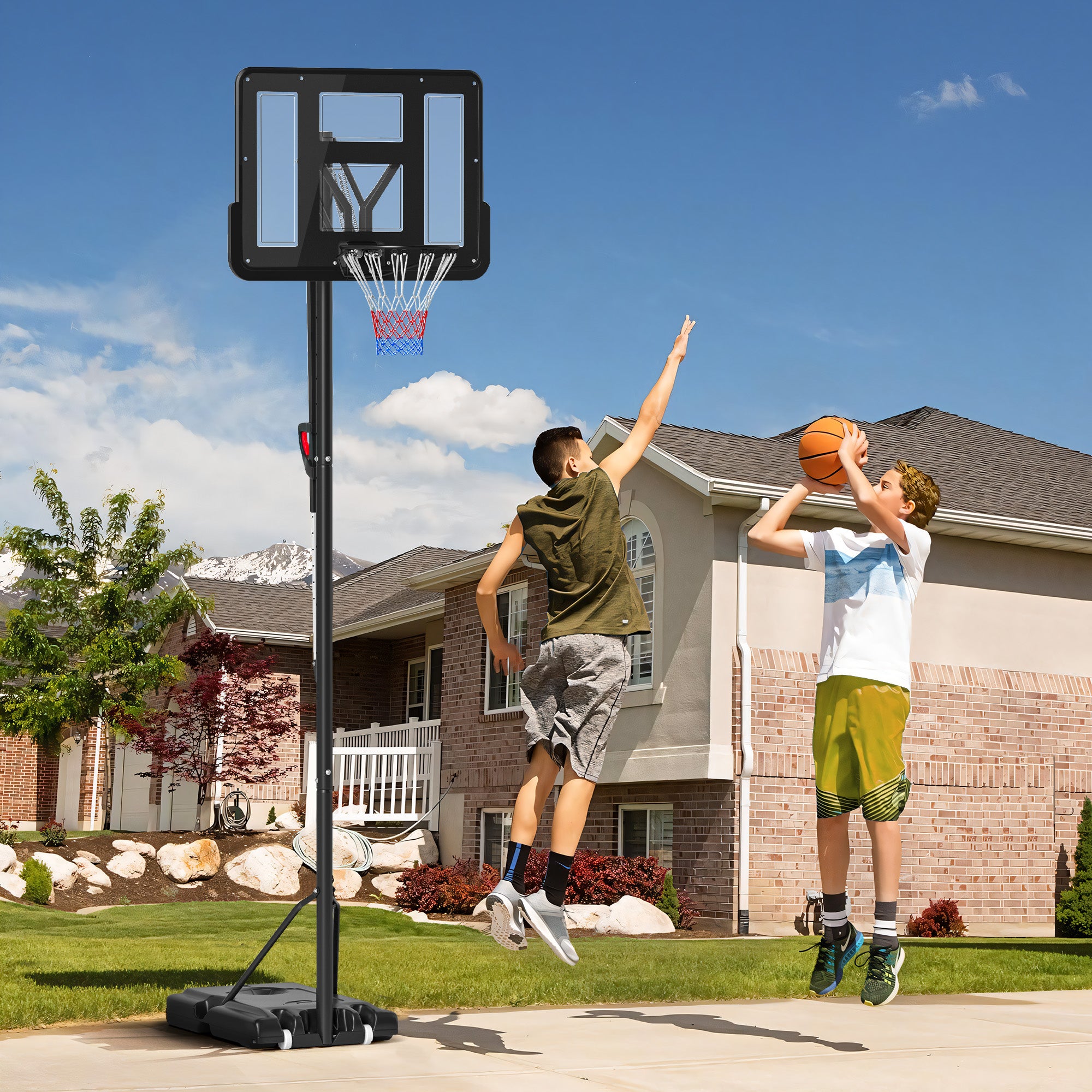 Height Adjustable Basketball System, Freestanding Basketball Hoop and Stand w/ Wheels, 2.35-3.05m