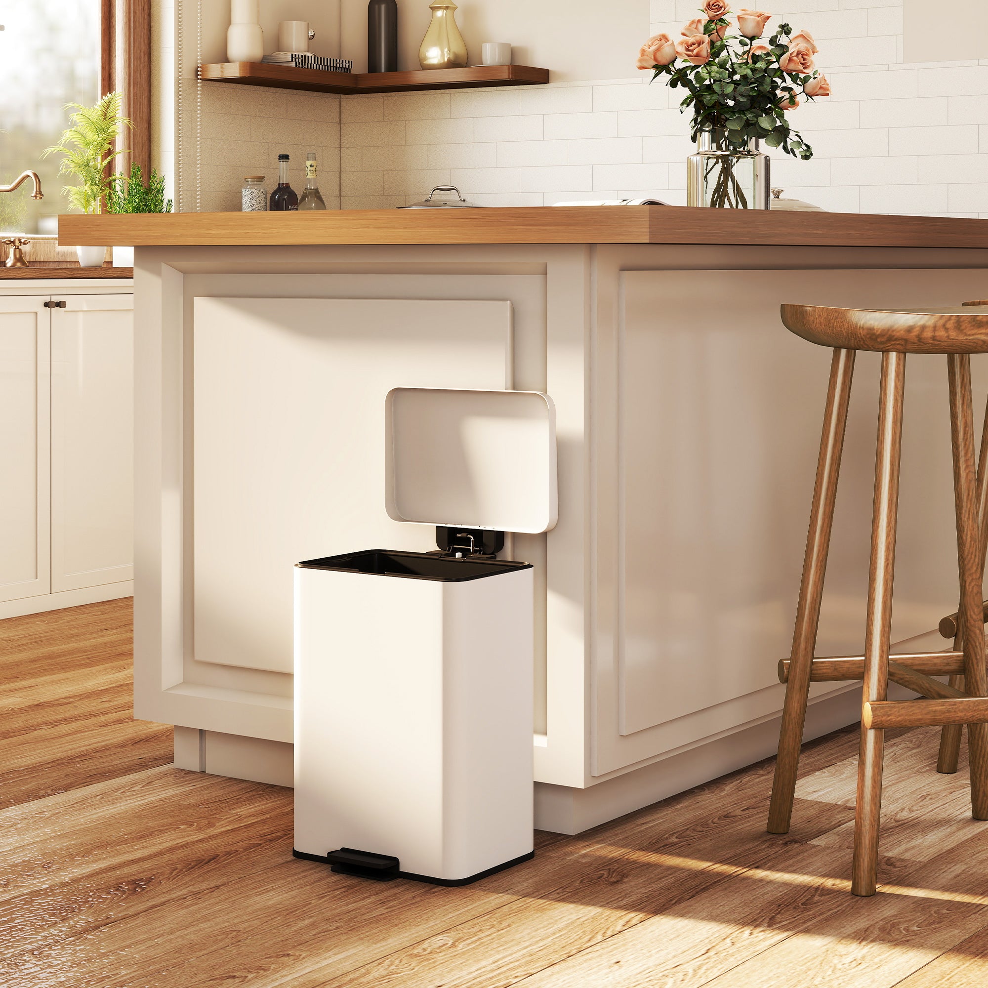 20L Kitchen Bin with Soft-Close Lid and Stay-Open Function, Pedal Bin with Removable Inner Bucket for Kitchen, Office, Home, Cream