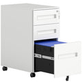 Lockable Metal Mobile 3-Drawer File Cabinet with Wheels for A4, Legal, Letter - White